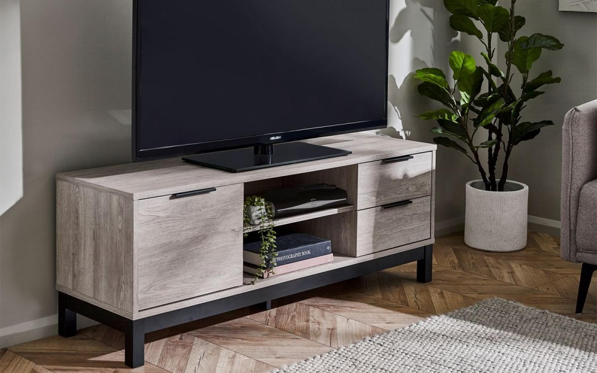 Product photograph of Bali Grey Oak Tv Unit 135cm With Storage For Television Upto 50in Plasma from Choice Furniture Superstore.