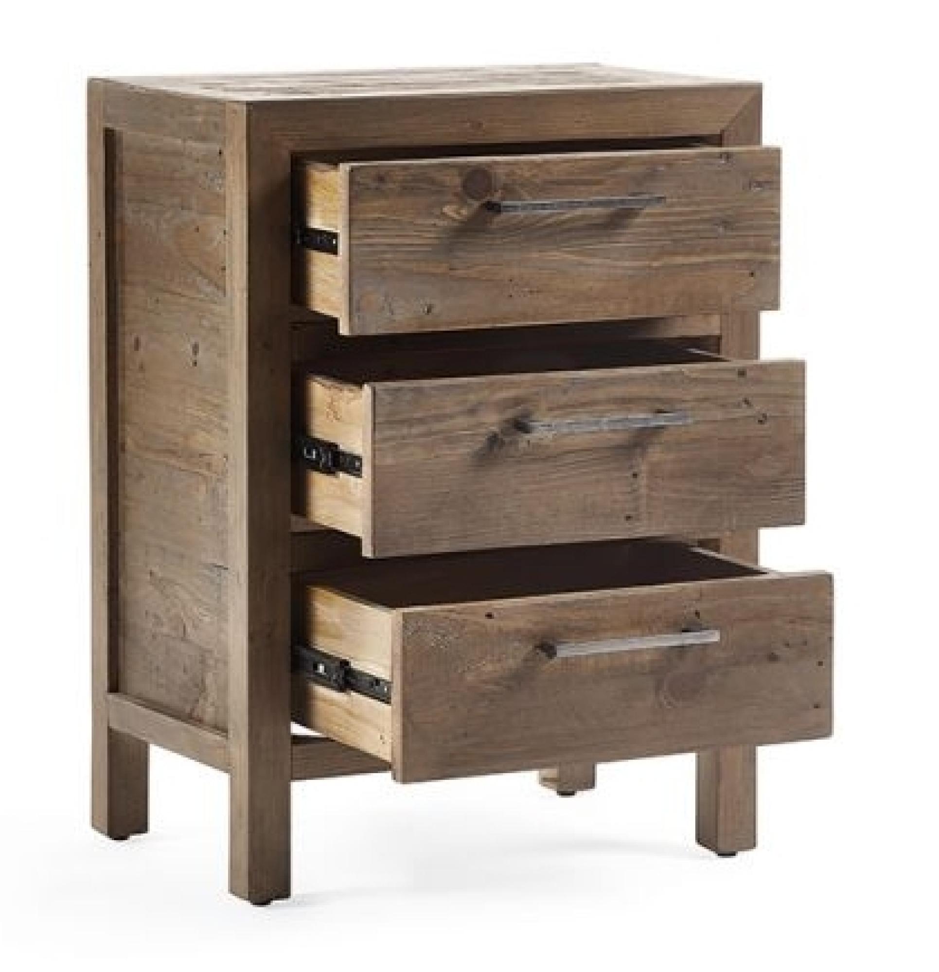 Product photograph of Heritage Reclaimed Pine 3 Drawer Bedside from Choice Furniture Superstore.
