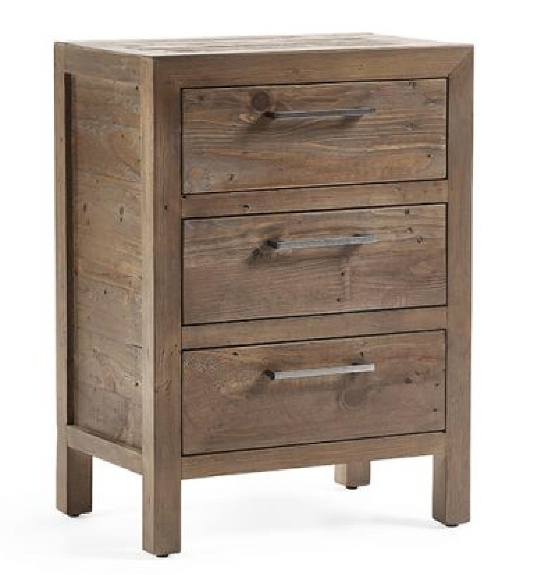 Product photograph of Heritage Reclaimed Pine 3 Drawer Bedside from Choice Furniture Superstore.