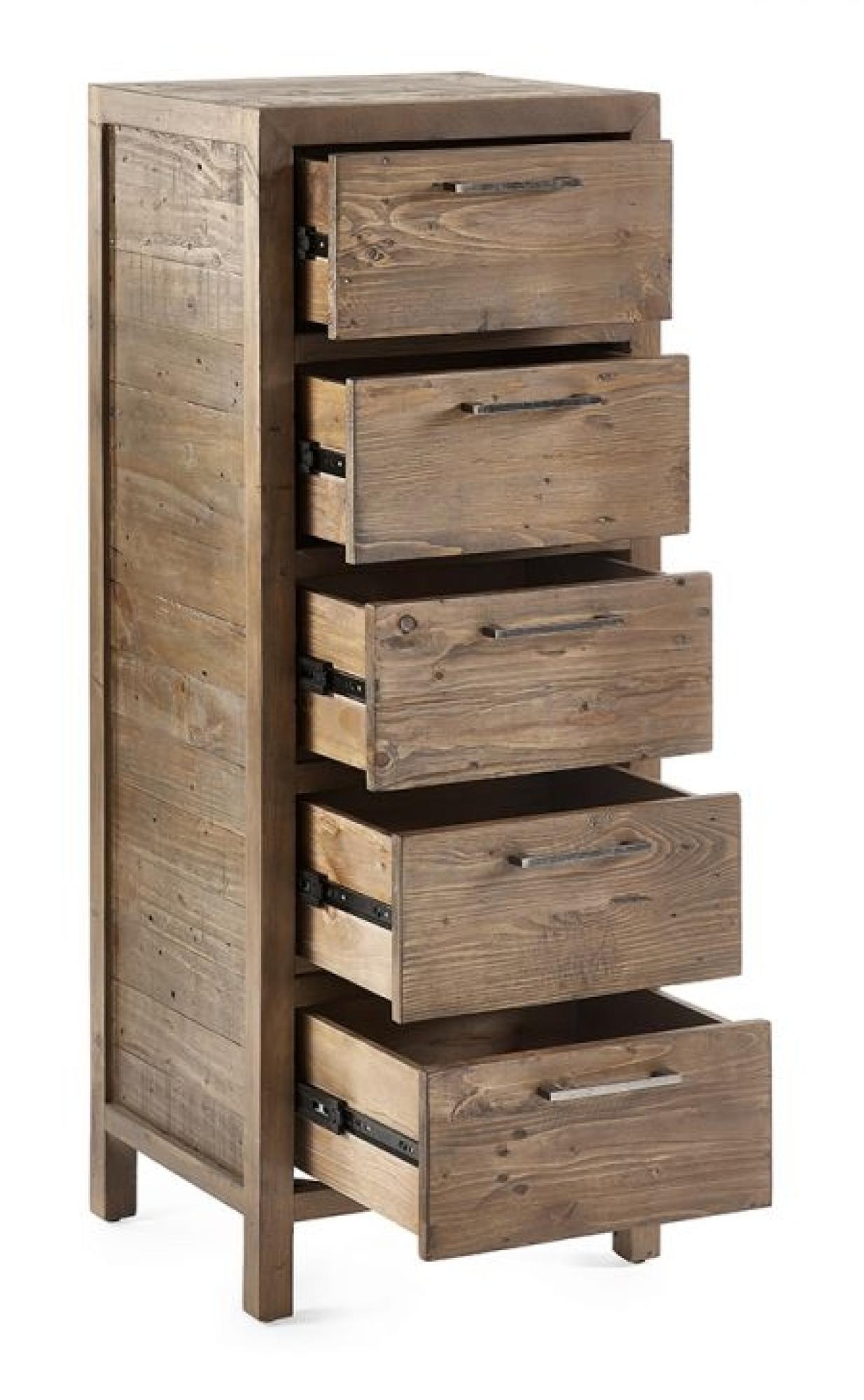 Product photograph of Heritage Reclaimed Pine 5 Drawer Chest Tallboy from Choice Furniture Superstore.