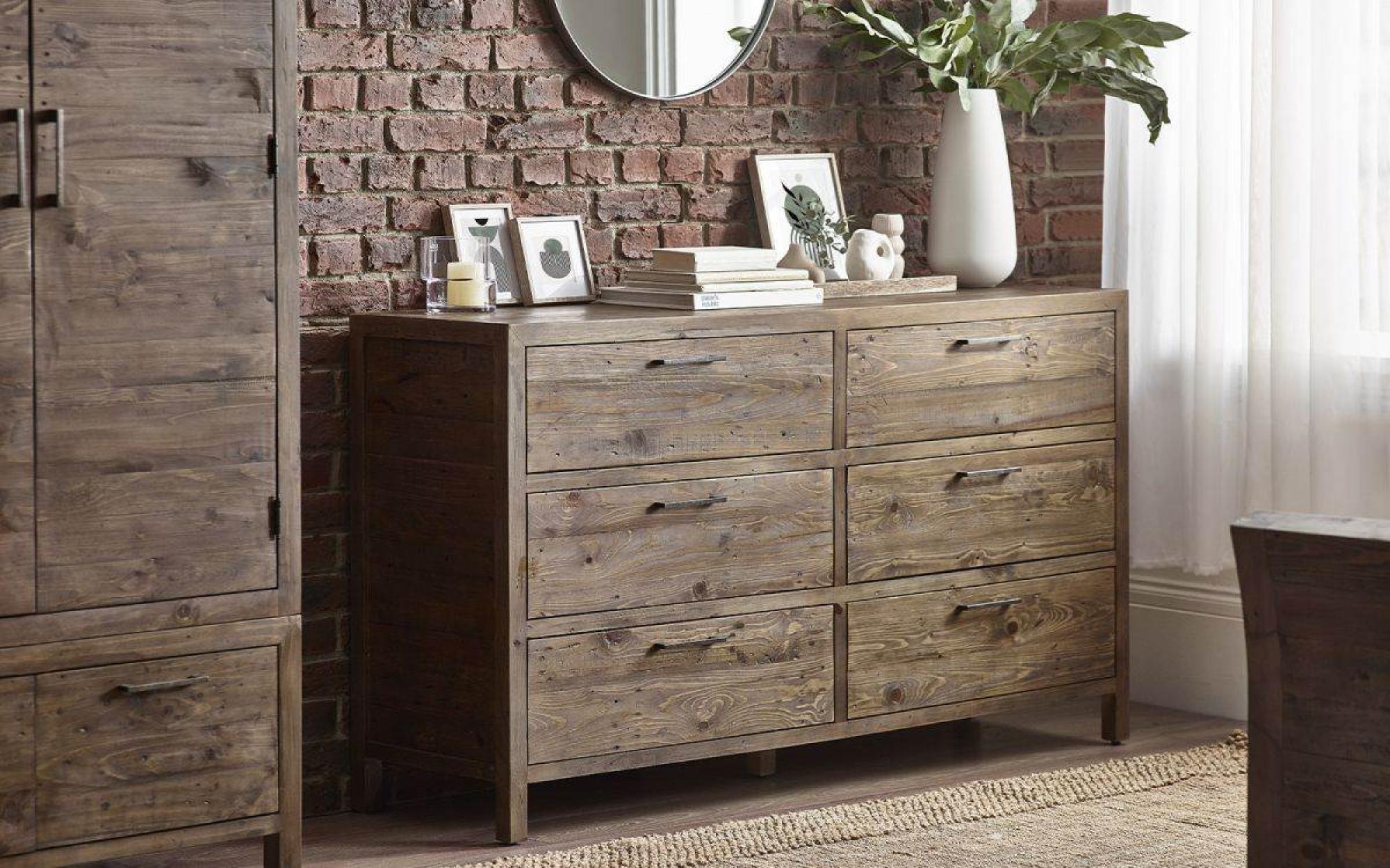 Product photograph of Heritage Reclaimed Pine 6 Drawer Wide Chest from Choice Furniture Superstore.