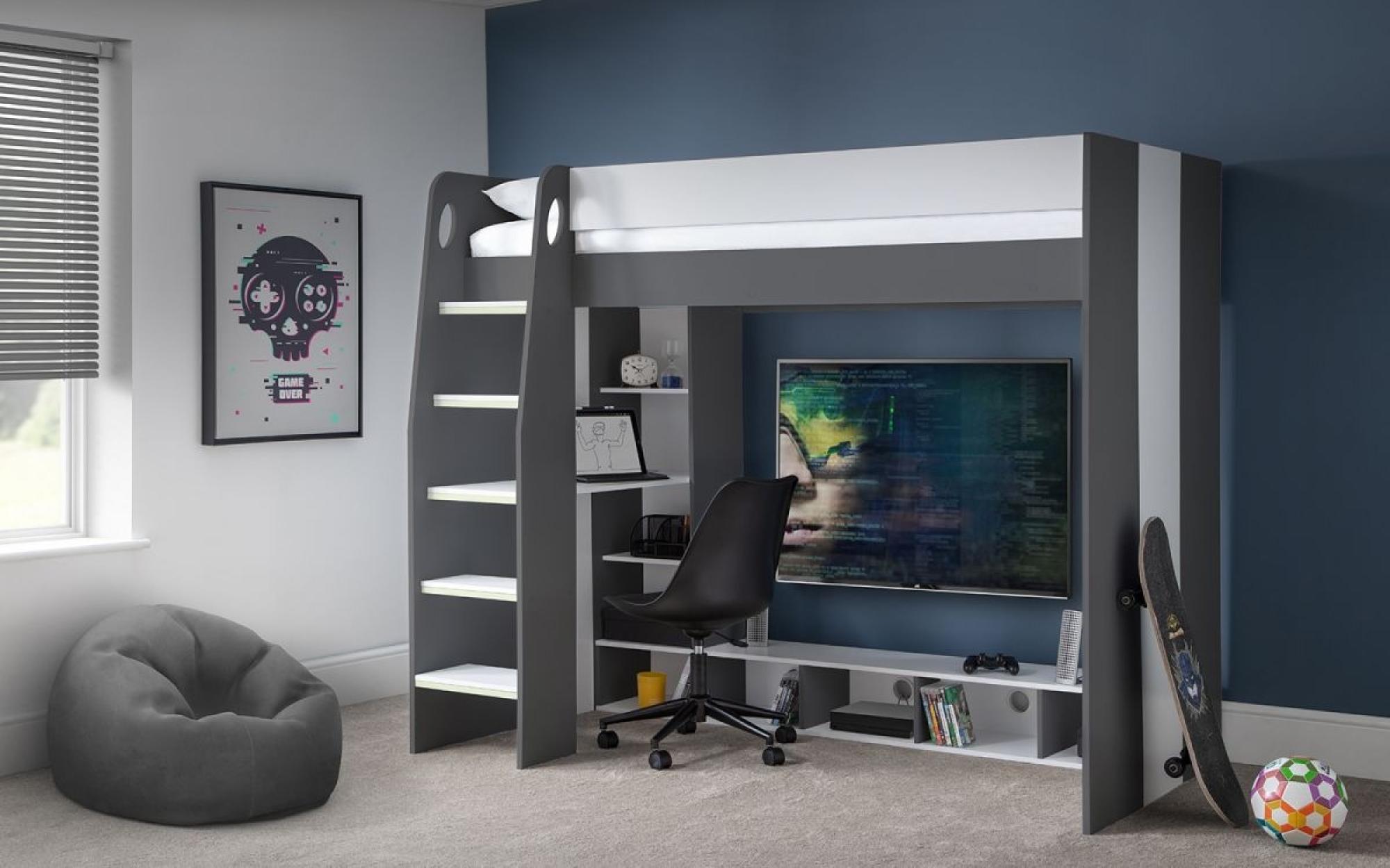 Product photograph of Nebula Charcoal And White Gaming Bed from Choice Furniture Superstore.