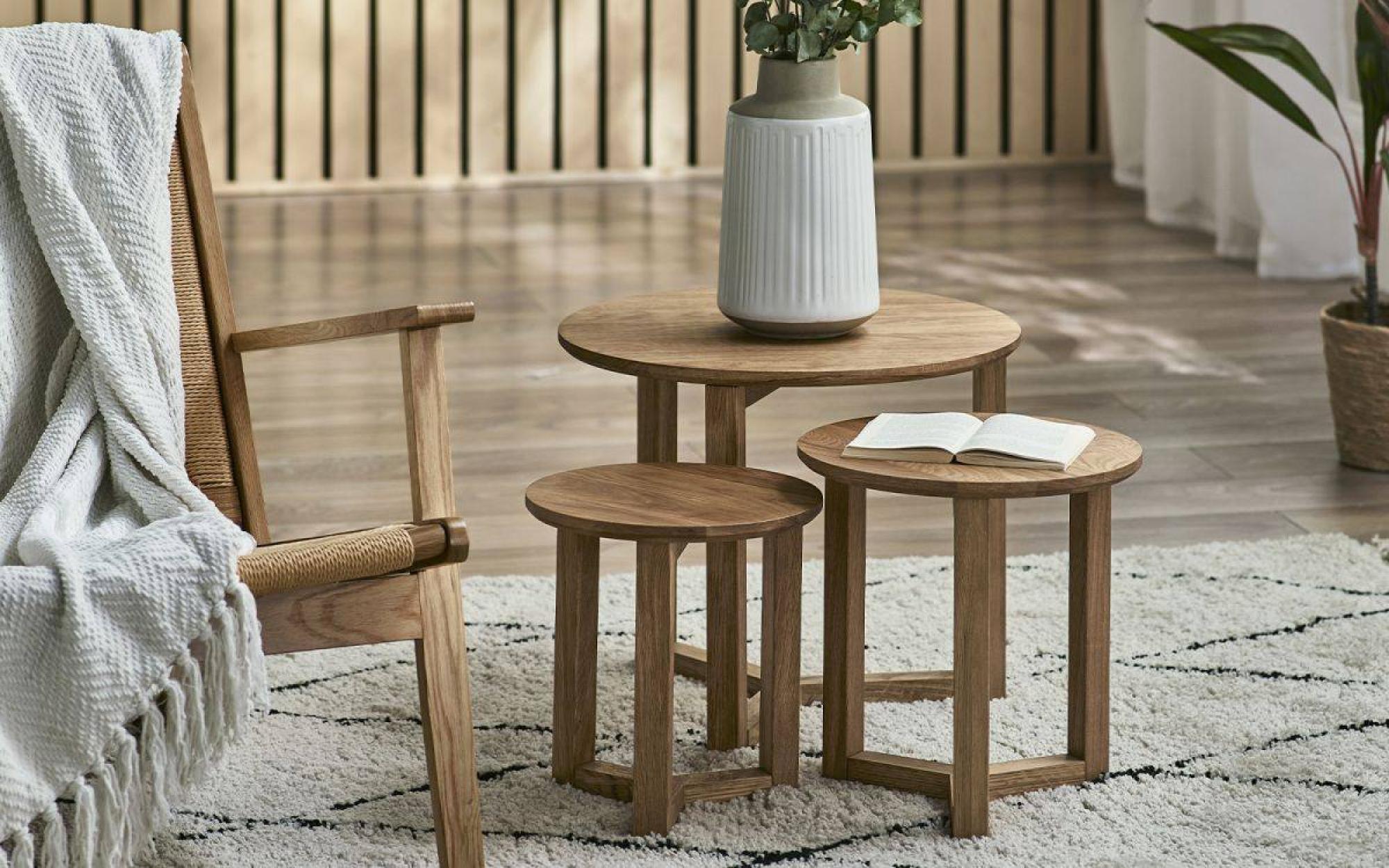 Product photograph of Nidri Oak Nest Of 3 Tables from Choice Furniture Superstore.