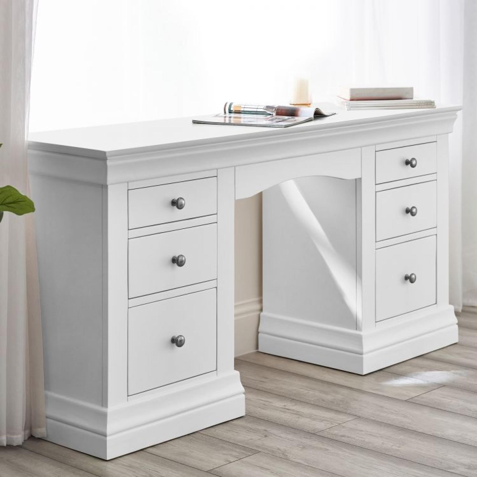 Product photograph of Clermont White Lacquer 6 Drawer Dressing Table from Choice Furniture Superstore.