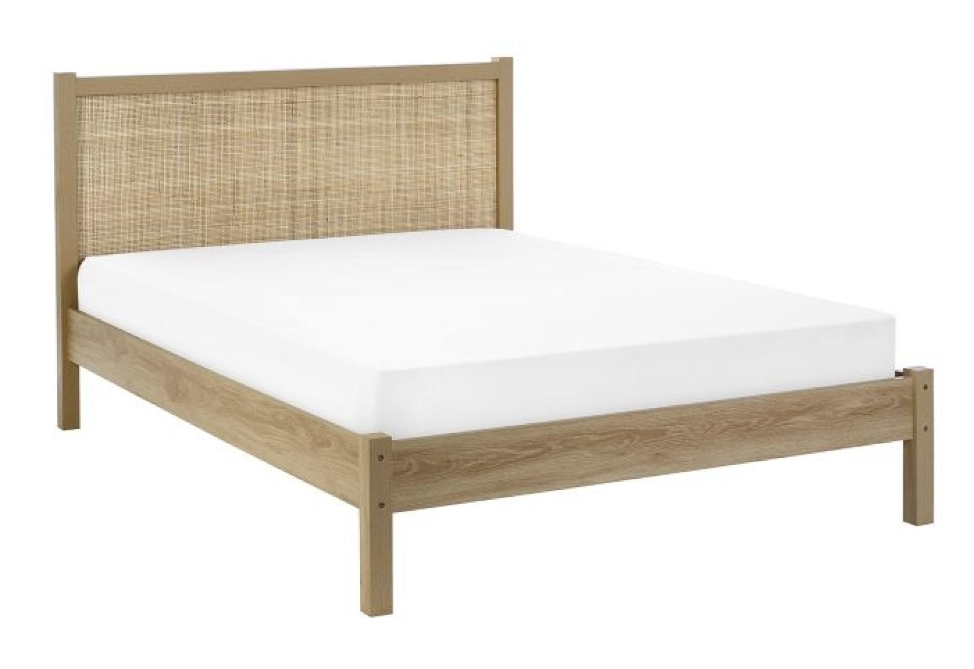 Product photograph of Padstow Oak Rattan Bed - Comes In 4ft 6in Double And 5ft King Size Options from Choice Furniture Superstore.