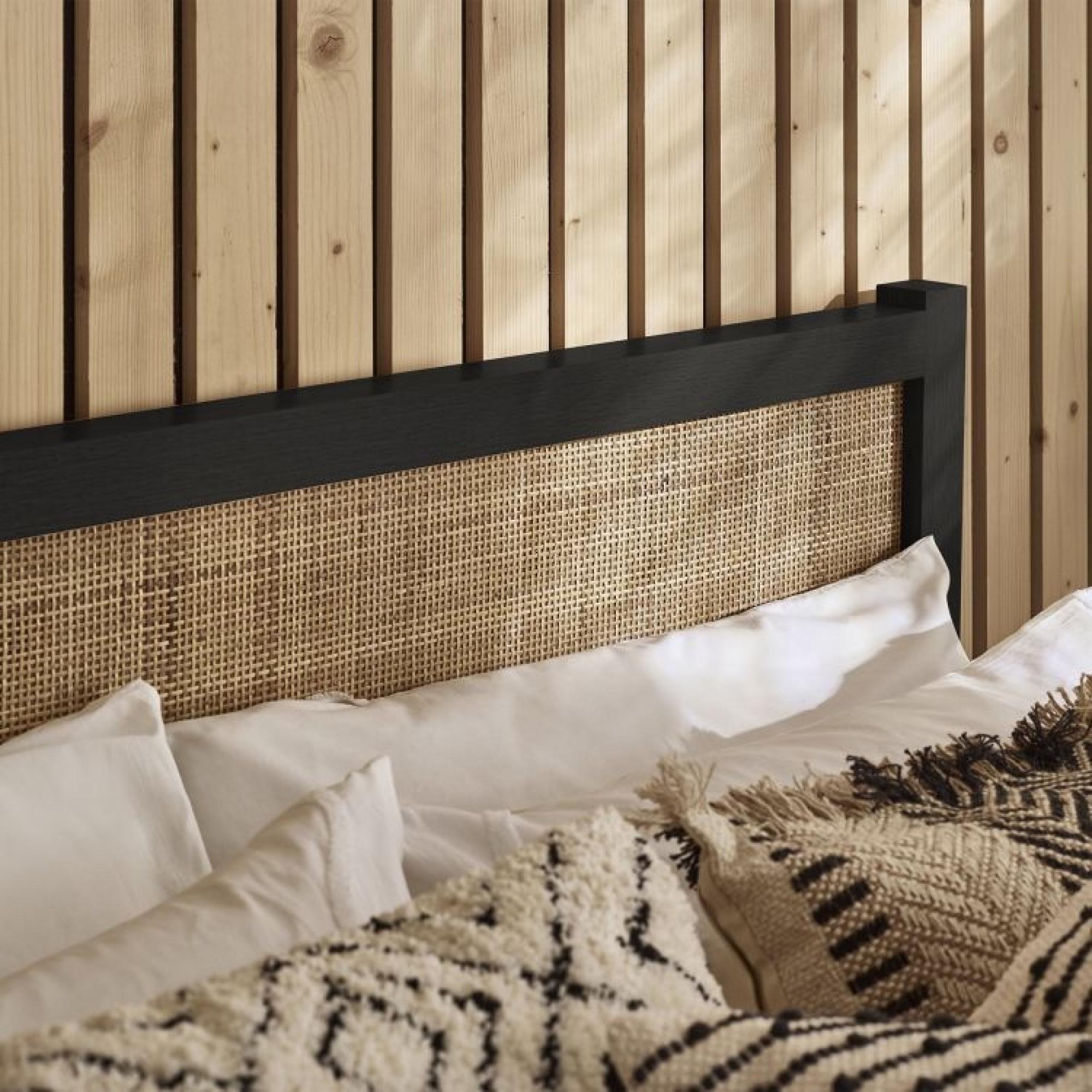 Product photograph of Padstow Black And Rattan Bed - Sizes Available from Choice Furniture Superstore.