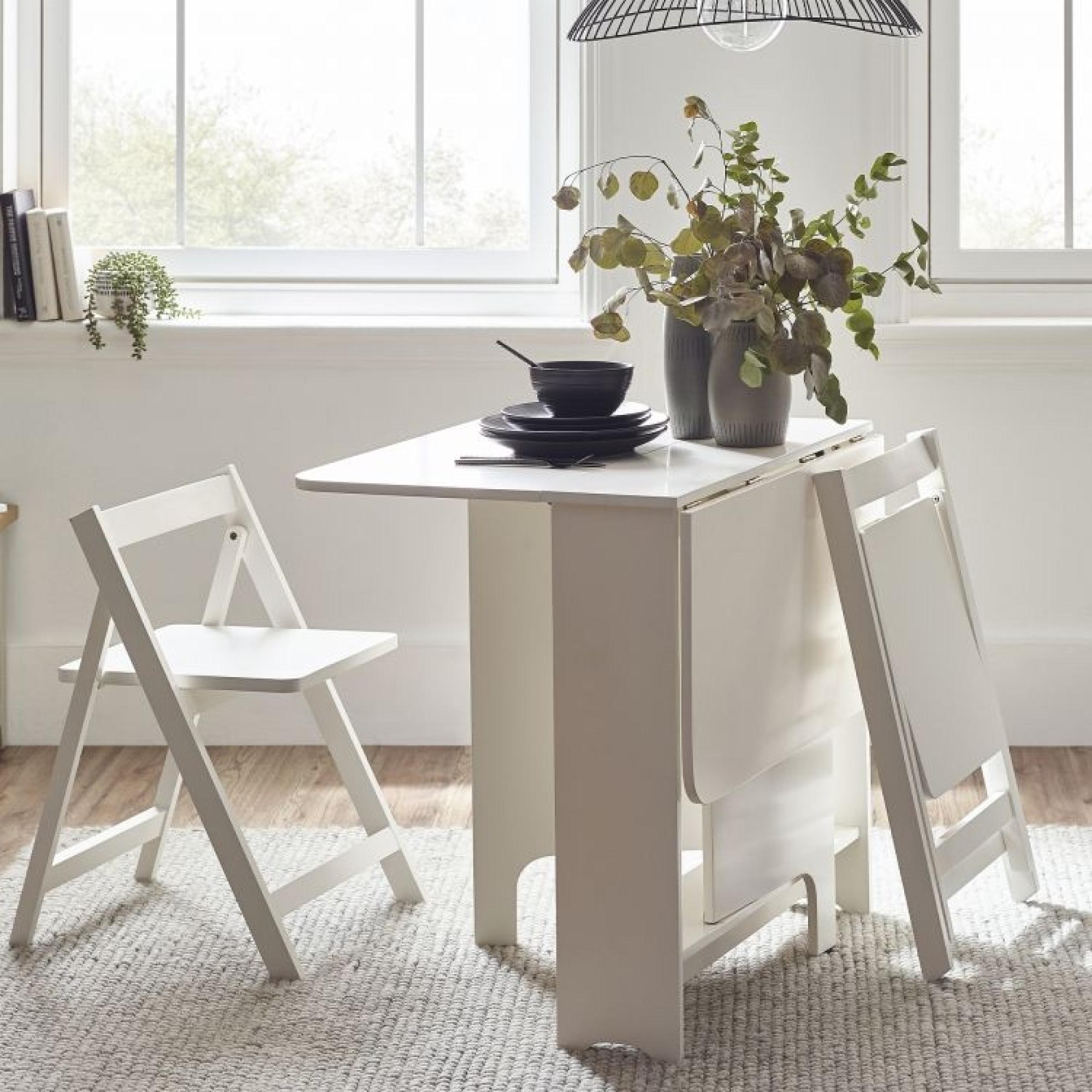 Product photograph of Gatan Gateleg White Lacquer Drop Leaf 2 Seater Dining Table With 2 Chairs from Choice Furniture Superstore.