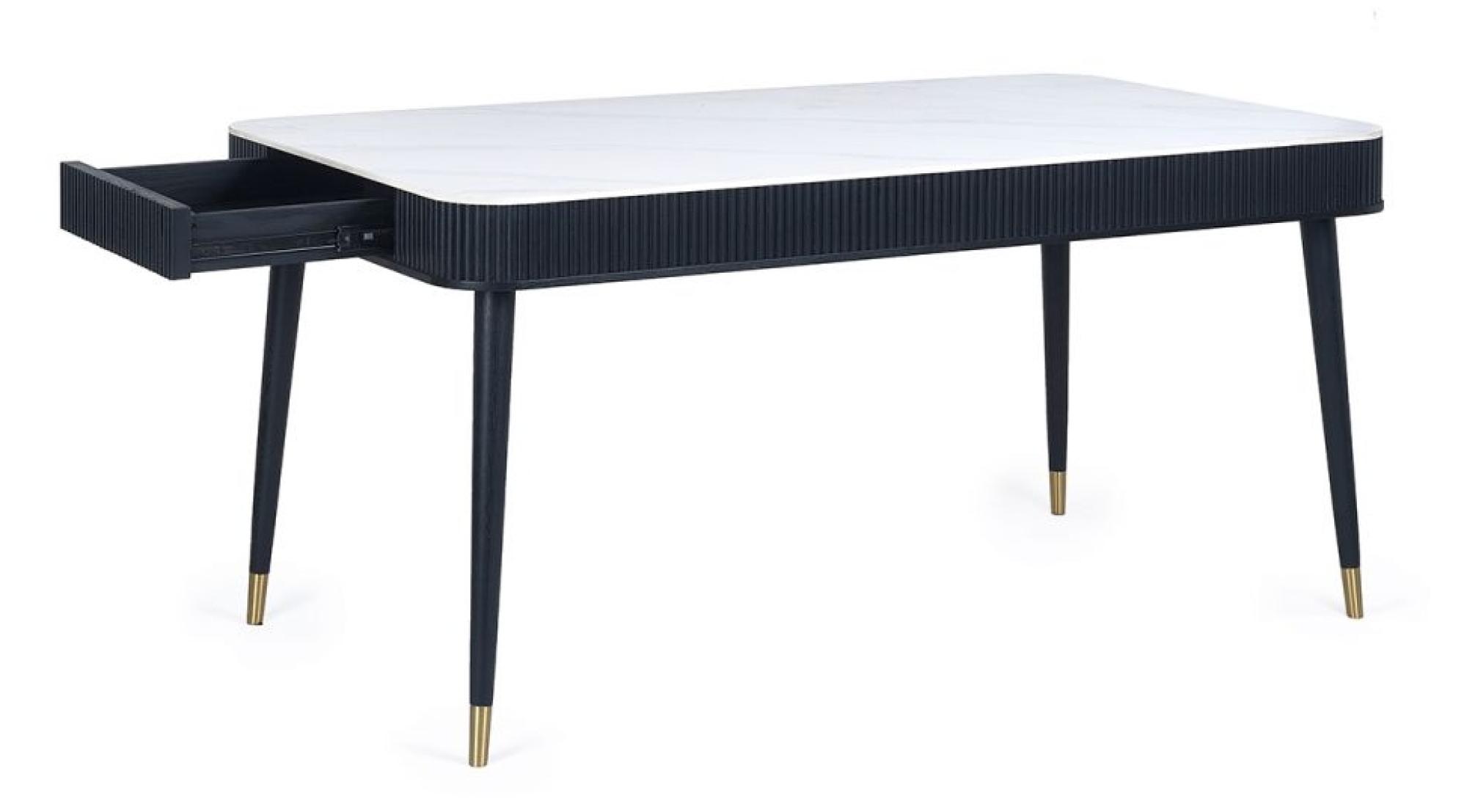 Product photograph of Louis Black Fluted Stone Top 6 Seater Dining Table With Drawer from Choice Furniture Superstore.