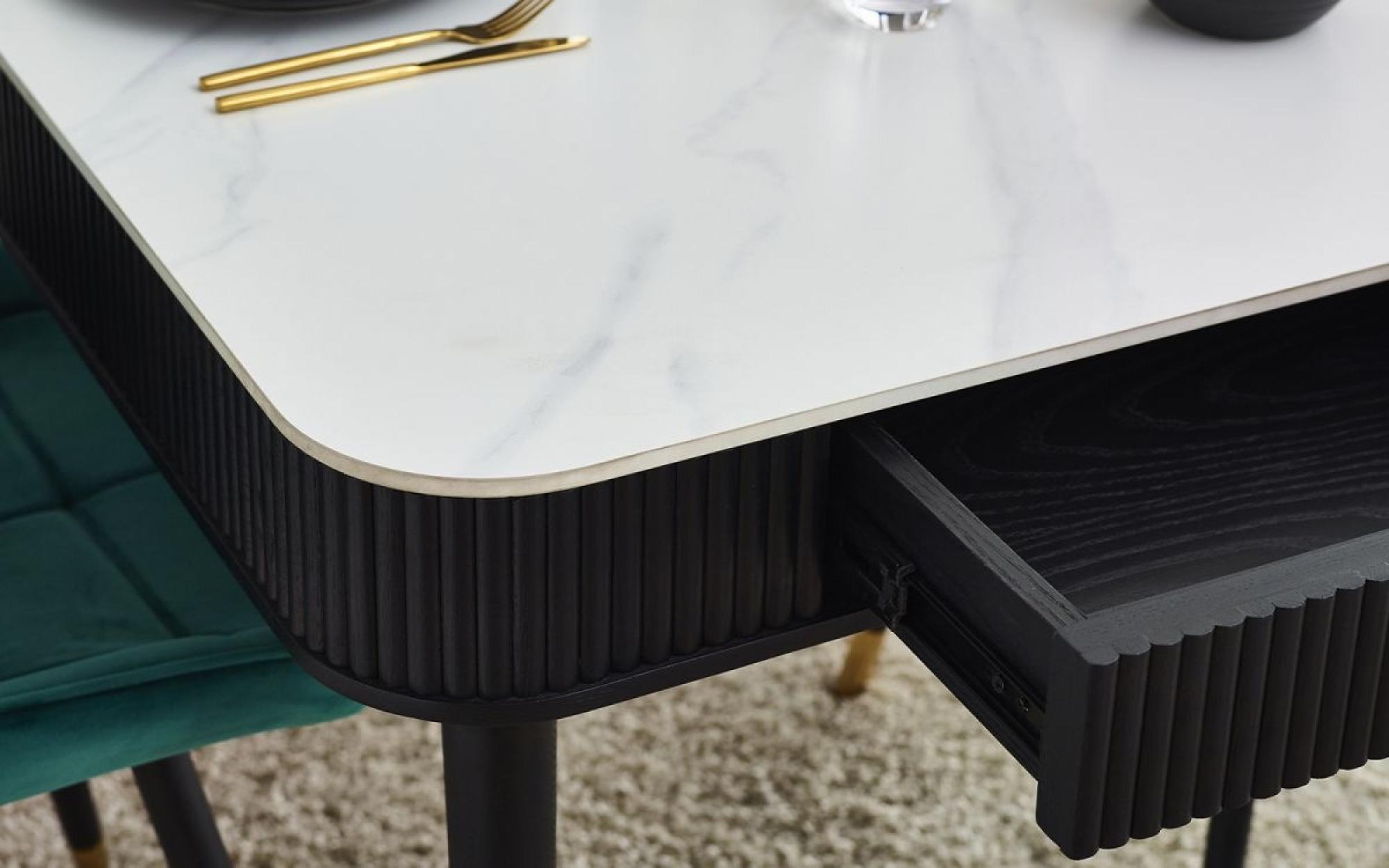 Product photograph of Louis Black Fluted Stone Top 6 Seater Dining Table With Drawer from Choice Furniture Superstore.