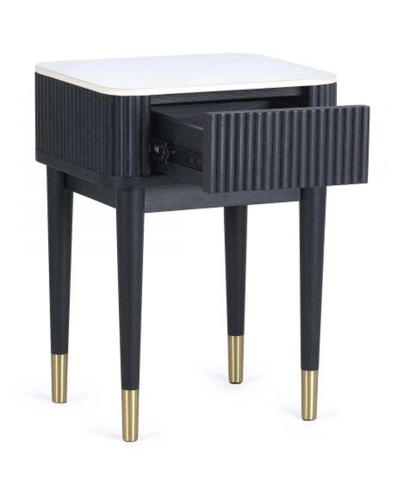 Product photograph of Louis Black Fluted Stone Top 1 Drawer Lamp Table from Choice Furniture Superstore.