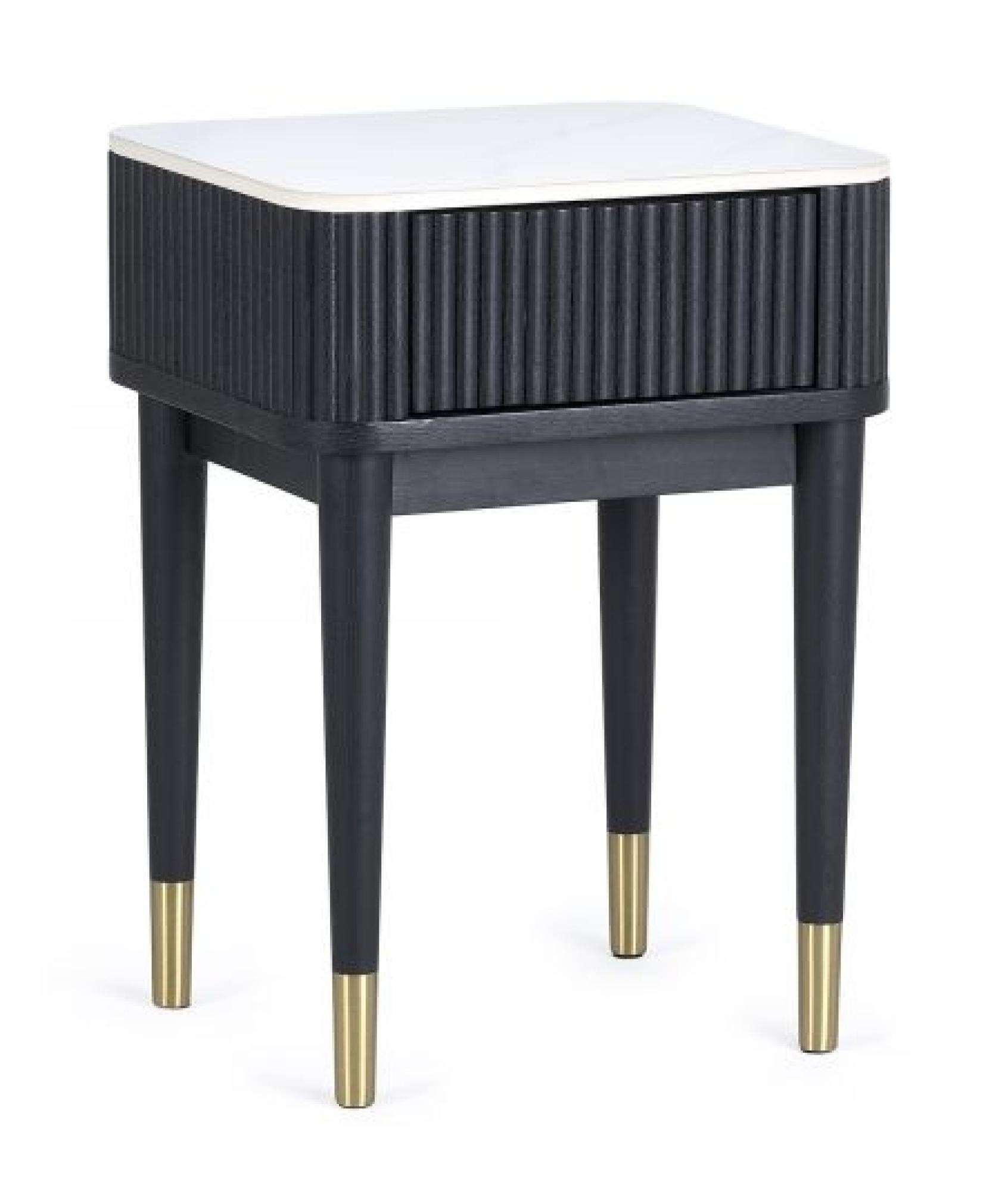 Product photograph of Louis Black Fluted Stone Top 1 Drawer Lamp Table from Choice Furniture Superstore.