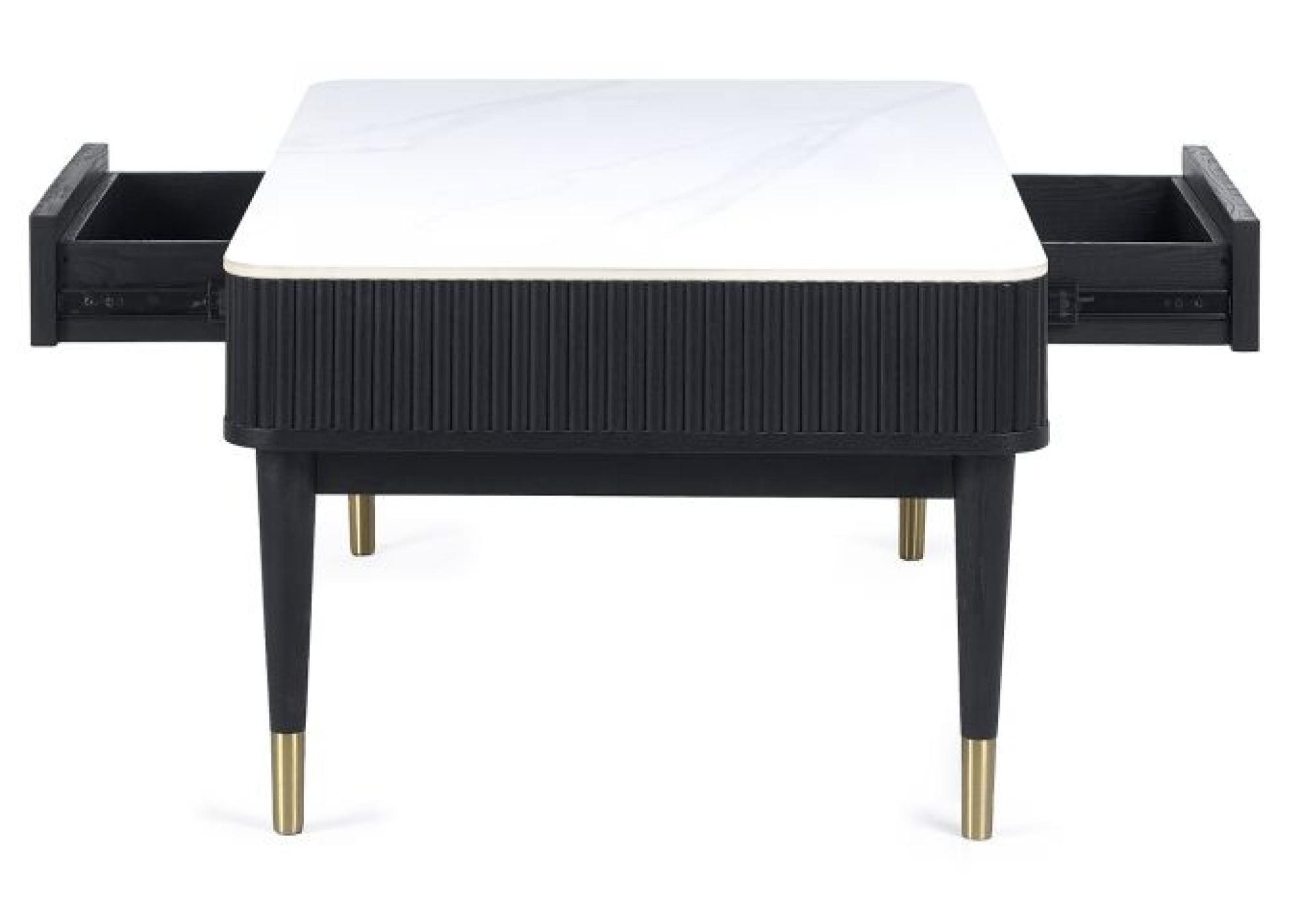 Product photograph of Louis Black Fluted Stone Top 2 Drawer Coffee Table from Choice Furniture Superstore.