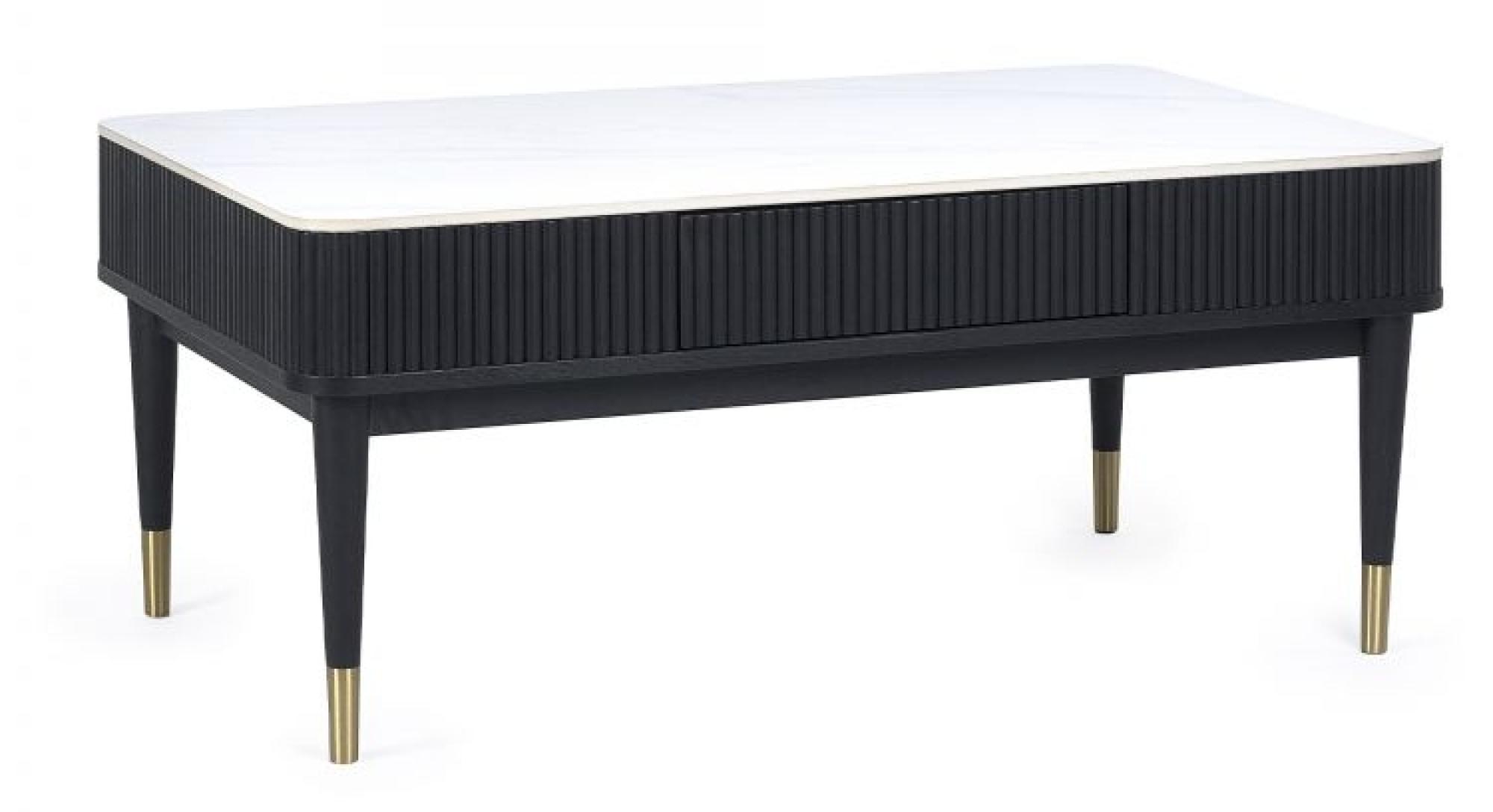 Product photograph of Louis Black Fluted Stone Top 2 Drawer Coffee Table from Choice Furniture Superstore.