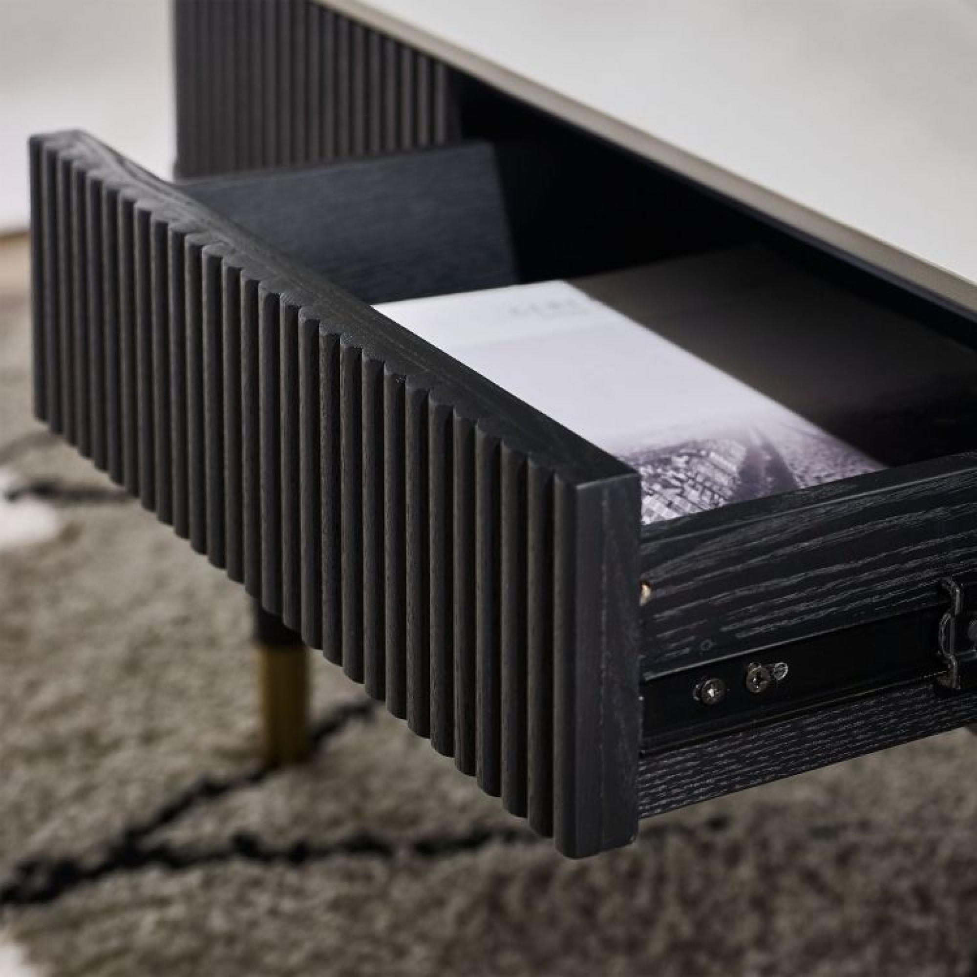 Product photograph of Louis Black Fluted Stone Top 2 Drawer Coffee Table from Choice Furniture Superstore.