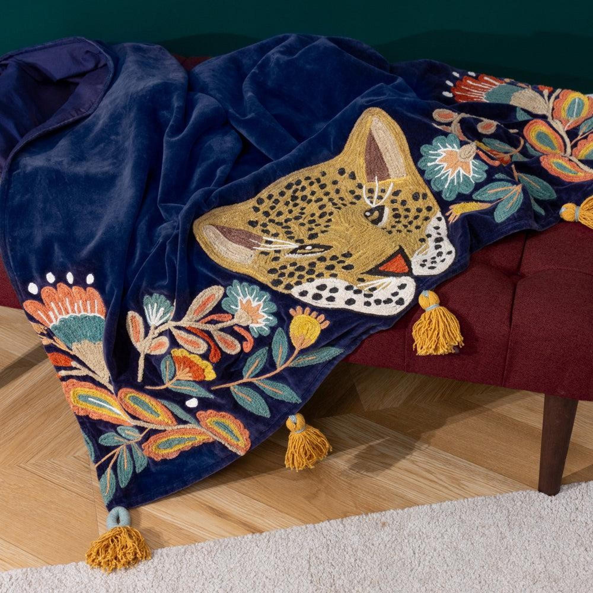 Product photograph of Wylder Regal Royal Blue Leopard Throw from Choice Furniture Superstore.