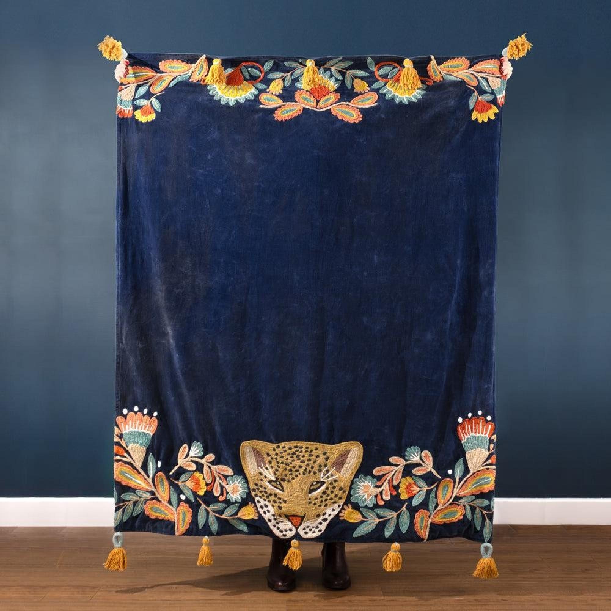 Product photograph of Wylder Regal Royal Blue Leopard Throw from Choice Furniture Superstore.