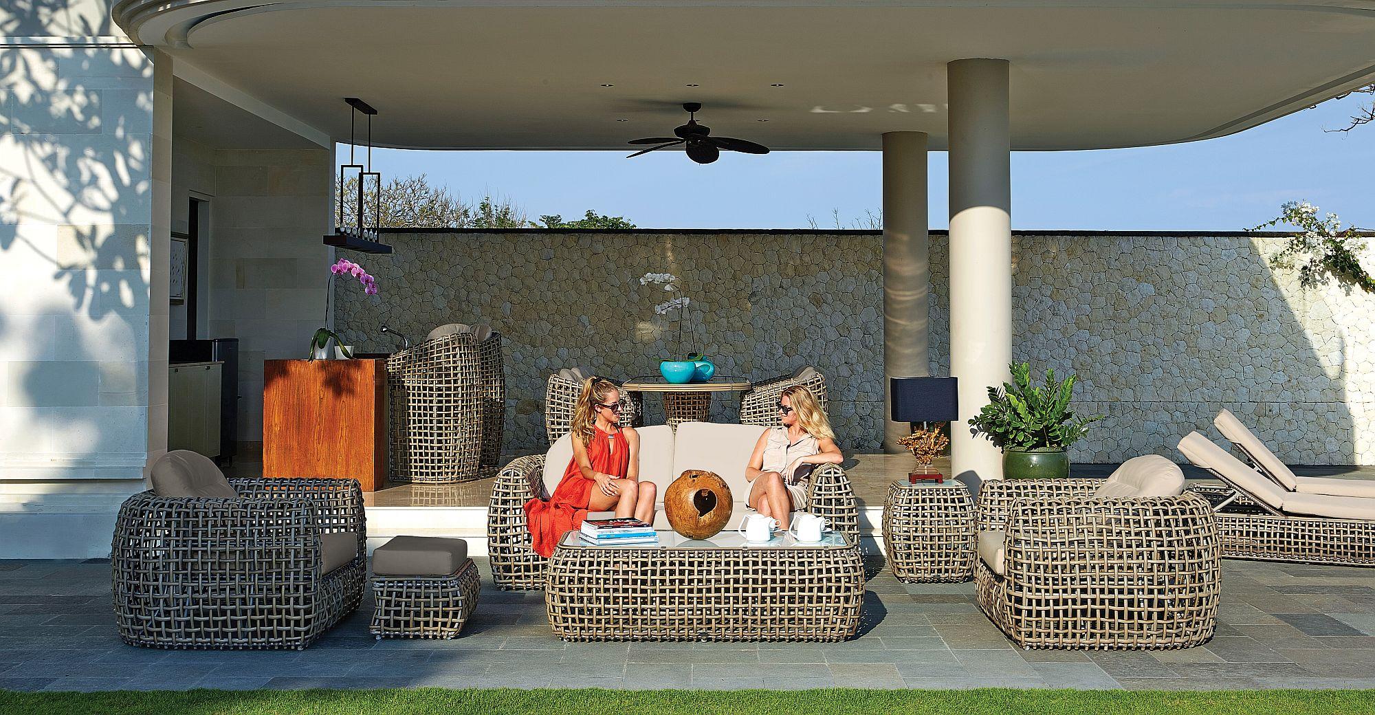 Product photograph of Skyline Dynasty Walnut Rattan And Glass Top Outdoor Square Side Table from Choice Furniture Superstore.