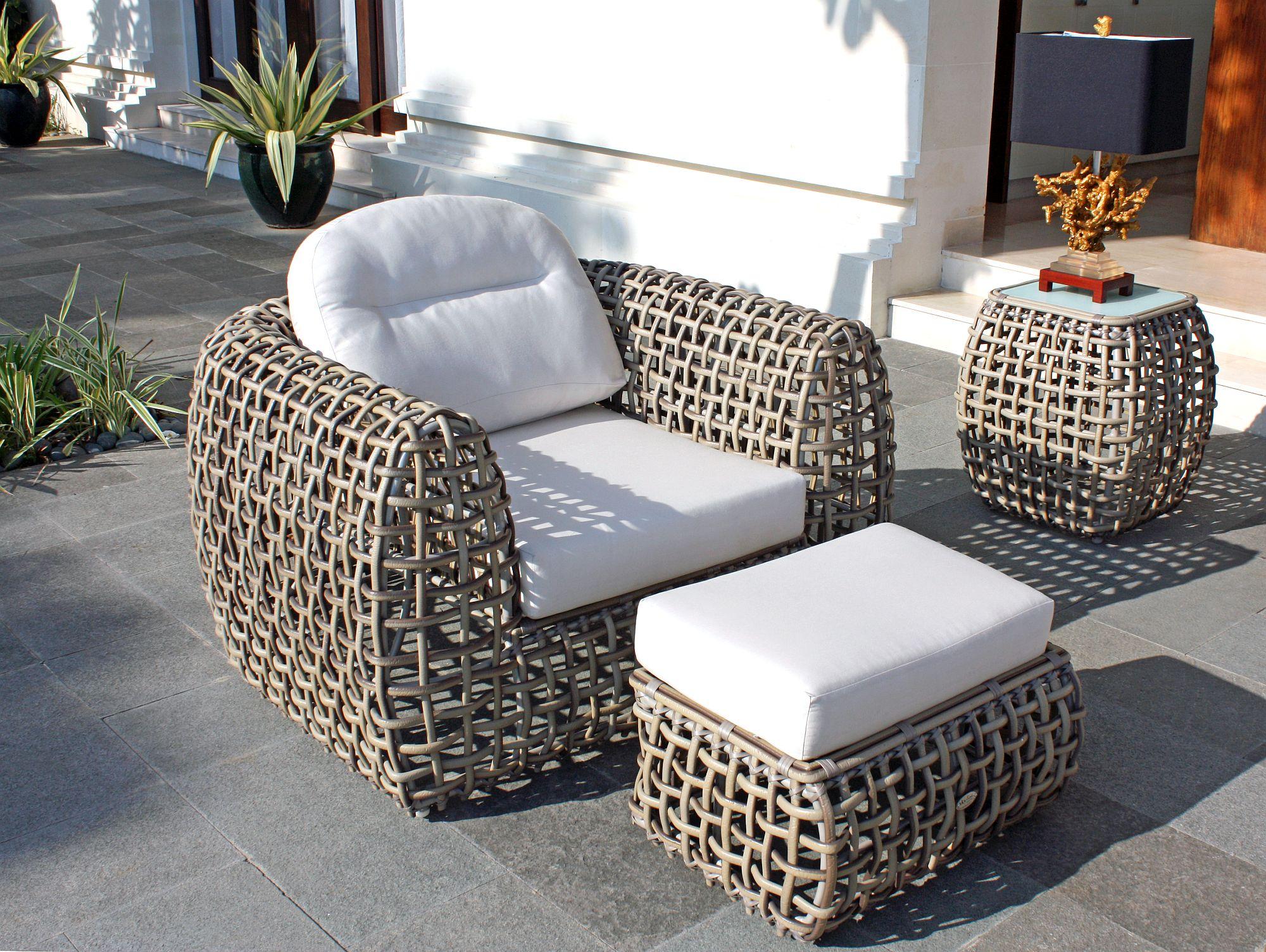 Product photograph of Skyline Dynasty Walnut Rattan Outdoor Ottoman Stool from Choice Furniture Superstore.