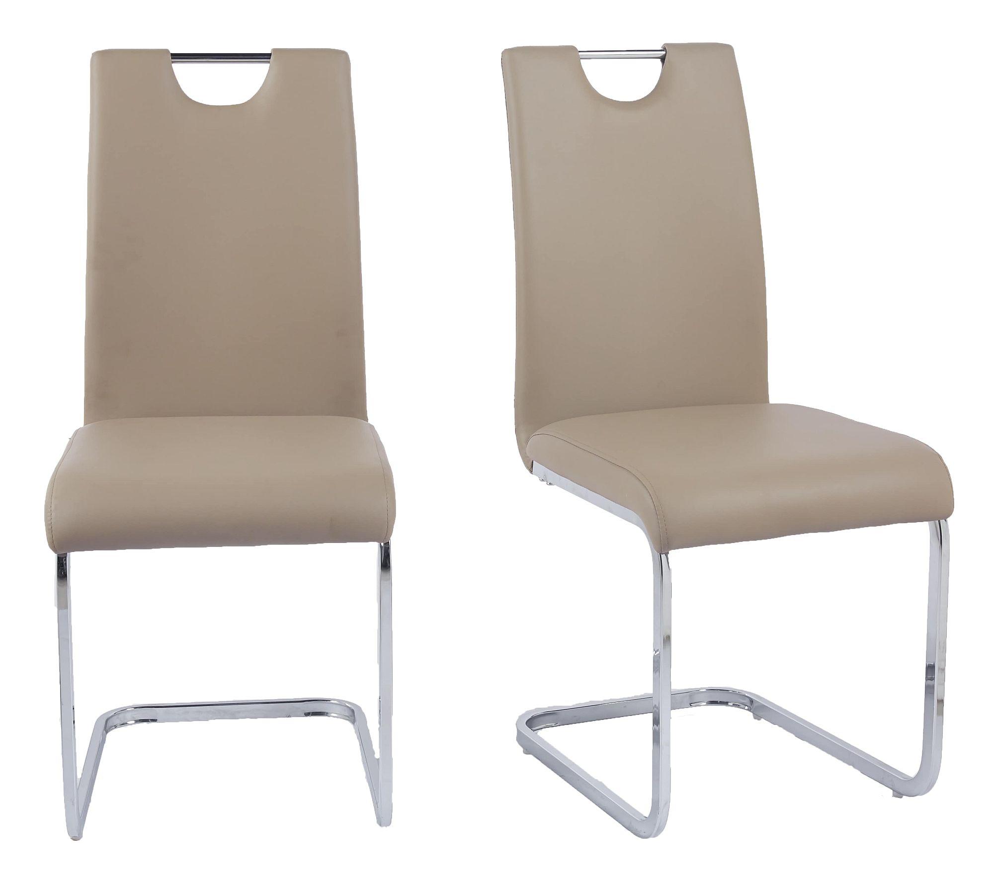 Product photograph of Bianco Beige Dining Chair Faux Leather Chrome Metal Cantilever Base from Choice Furniture Superstore.