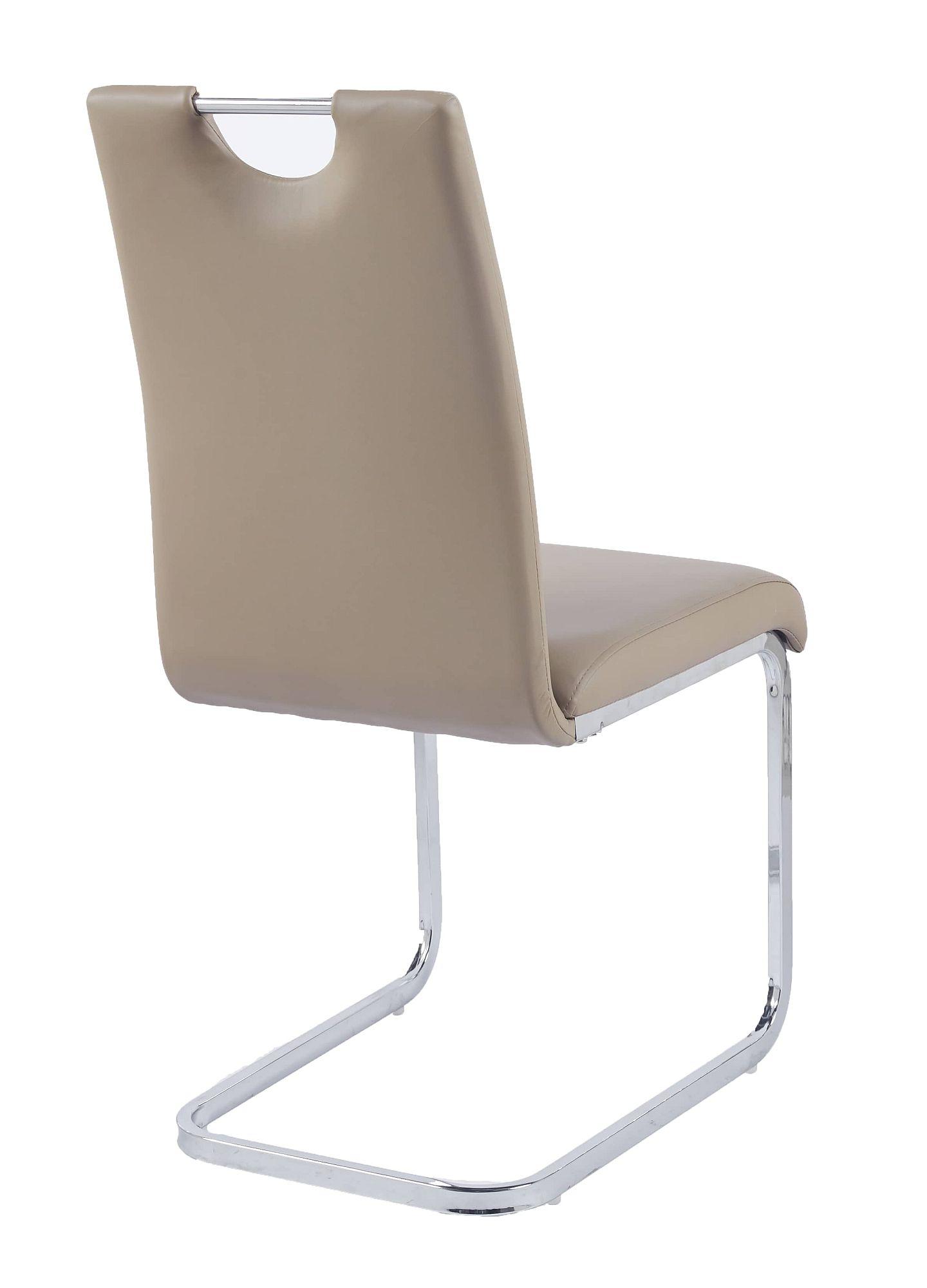 Product photograph of Bianco Beige Dining Chair Faux Leather Chrome Metal Cantilever Base from Choice Furniture Superstore.