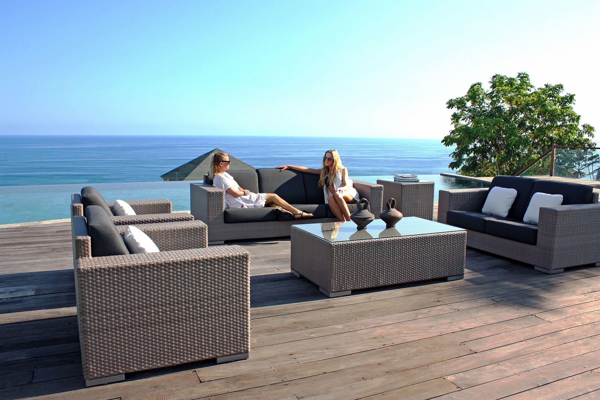 Product photograph of Skyline Brando Walnut Weave And Glass Top Outdoor Coffee Table from Choice Furniture Superstore.