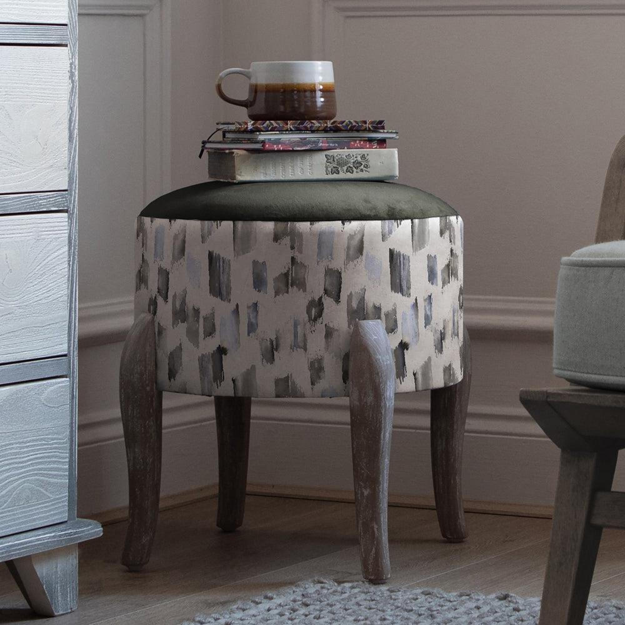 Product photograph of Voyage Maison Arwen Frost Printed Finn Footstool from Choice Furniture Superstore.