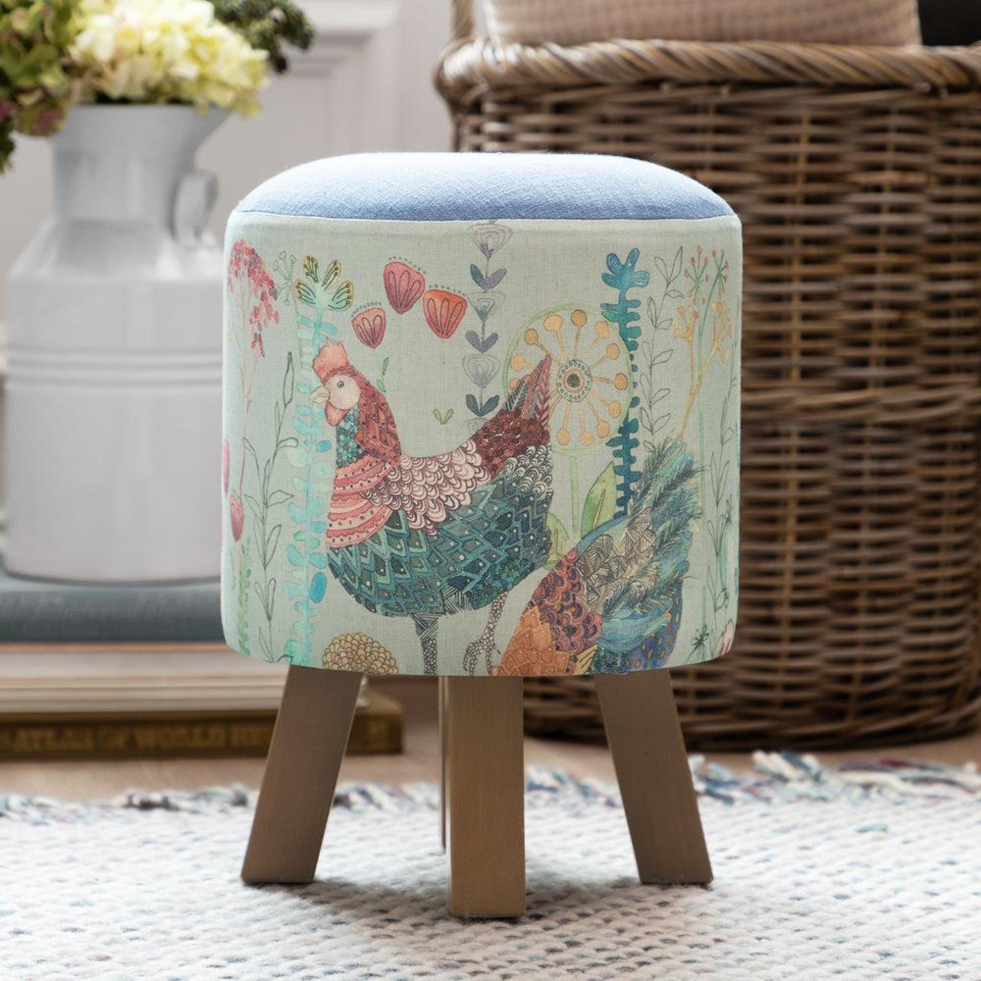 Product photograph of Voyage Maison Bilbury Flock Robins Egg Monty Round Footstool from Choice Furniture Superstore.