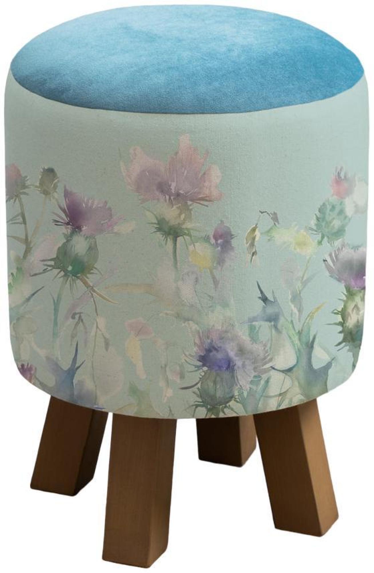 Product photograph of Voyage Maison Cirsium Duck Egg Monty Round Footstool from Choice Furniture Superstore.