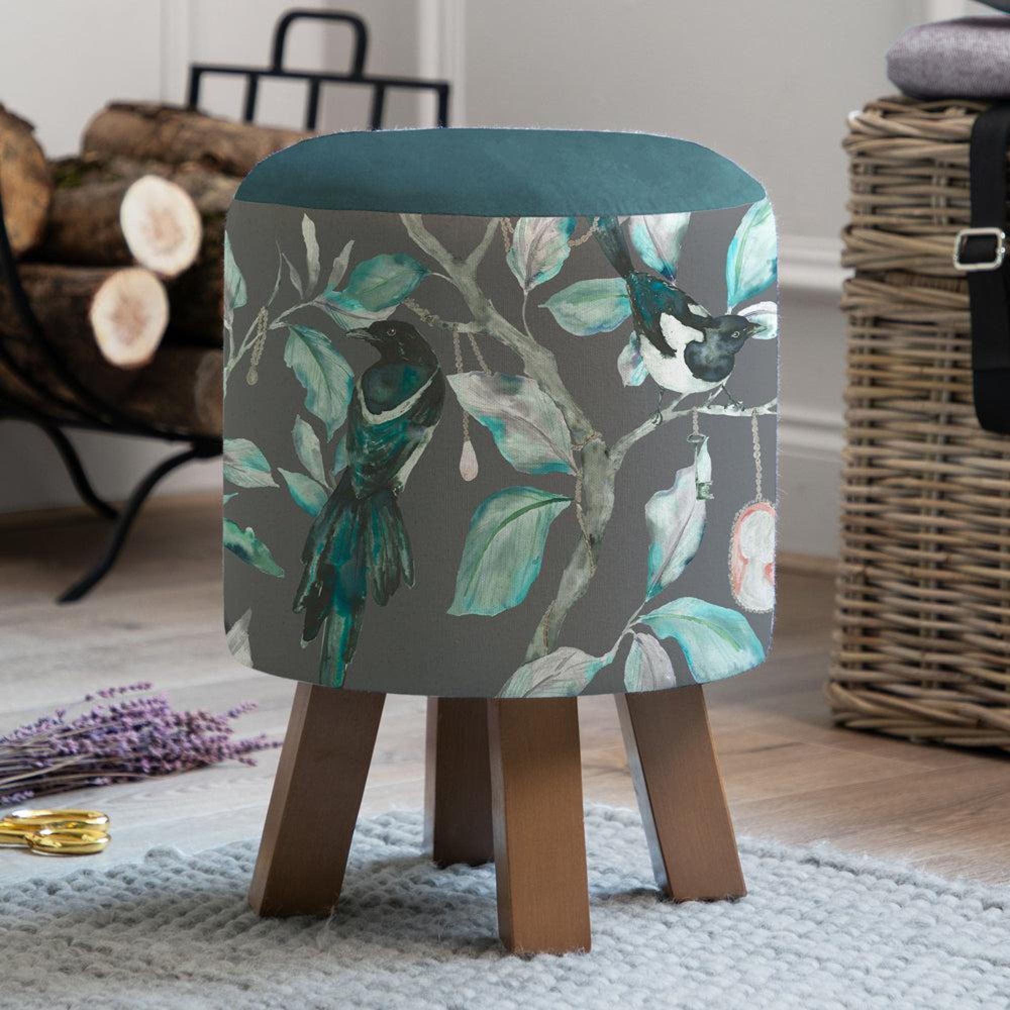 Product photograph of Voyage Maison Collector Charcoal Monty Round Footstool from Choice Furniture Superstore.