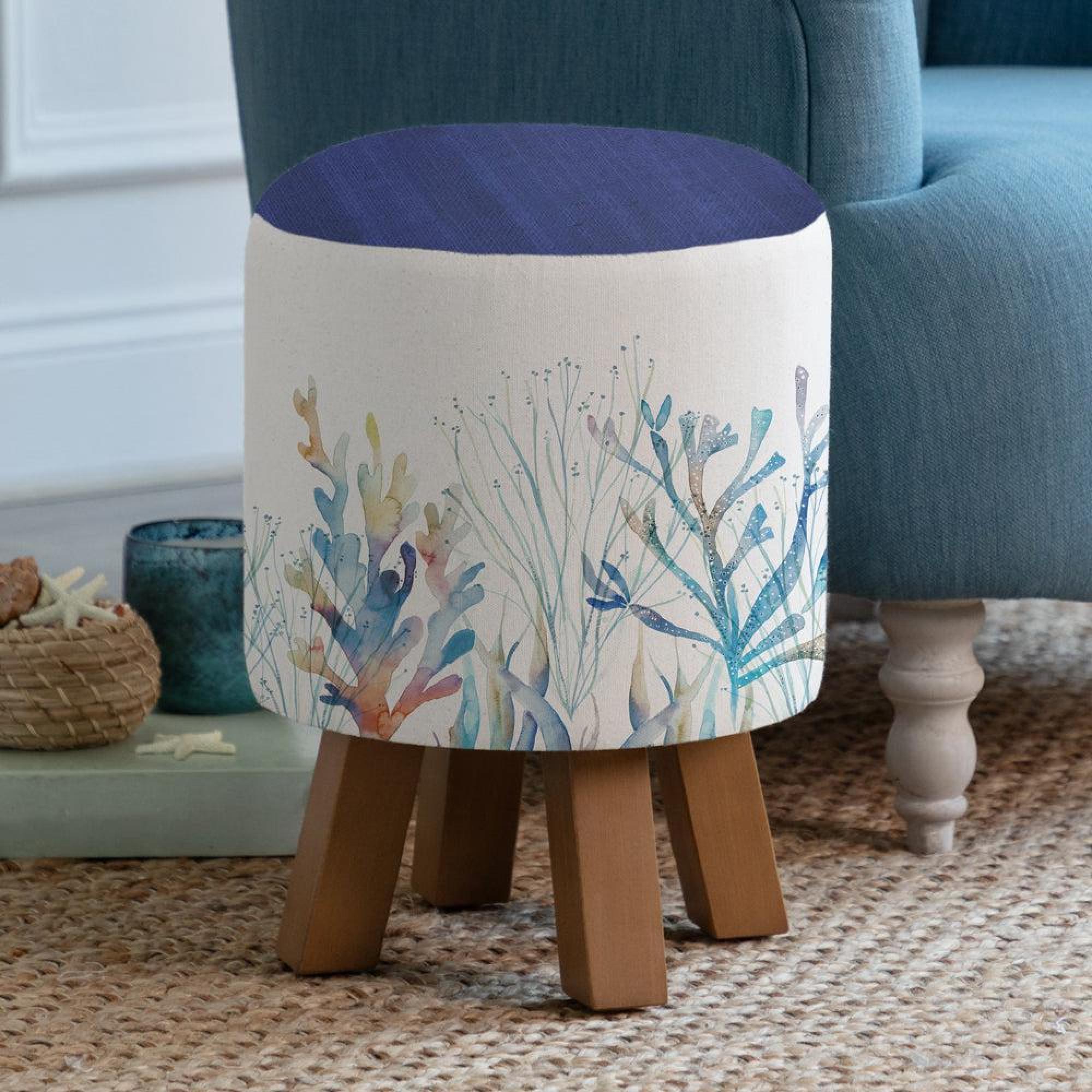 Product photograph of Voyage Maison Coral Reef Cobalt Monty Round Footstool from Choice Furniture Superstore.