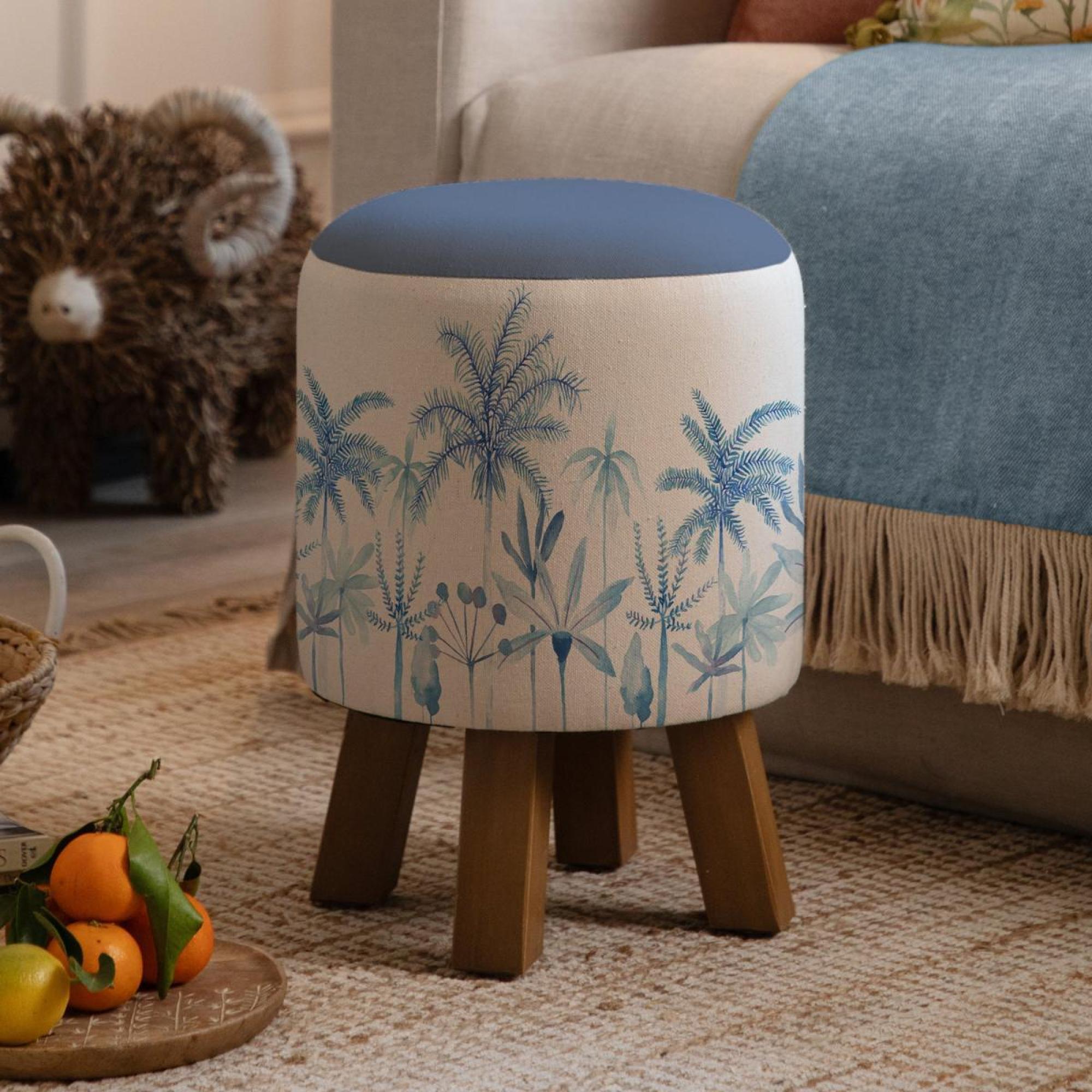 Product photograph of Voyage Maison Cozzo Cobalt Monty Round Footstool from Choice Furniture Superstore.