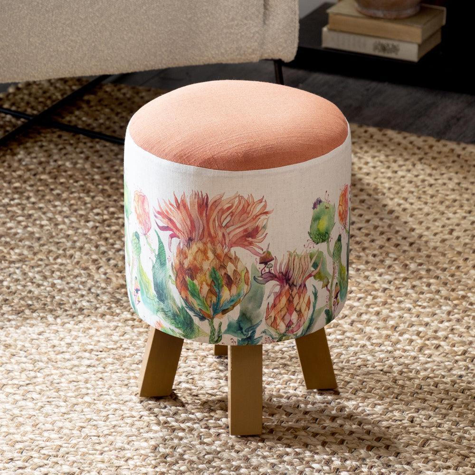 Product photograph of Voyage Maison Enchanting Thistle Marigold Monty Round Footstool from Choice Furniture Superstore.