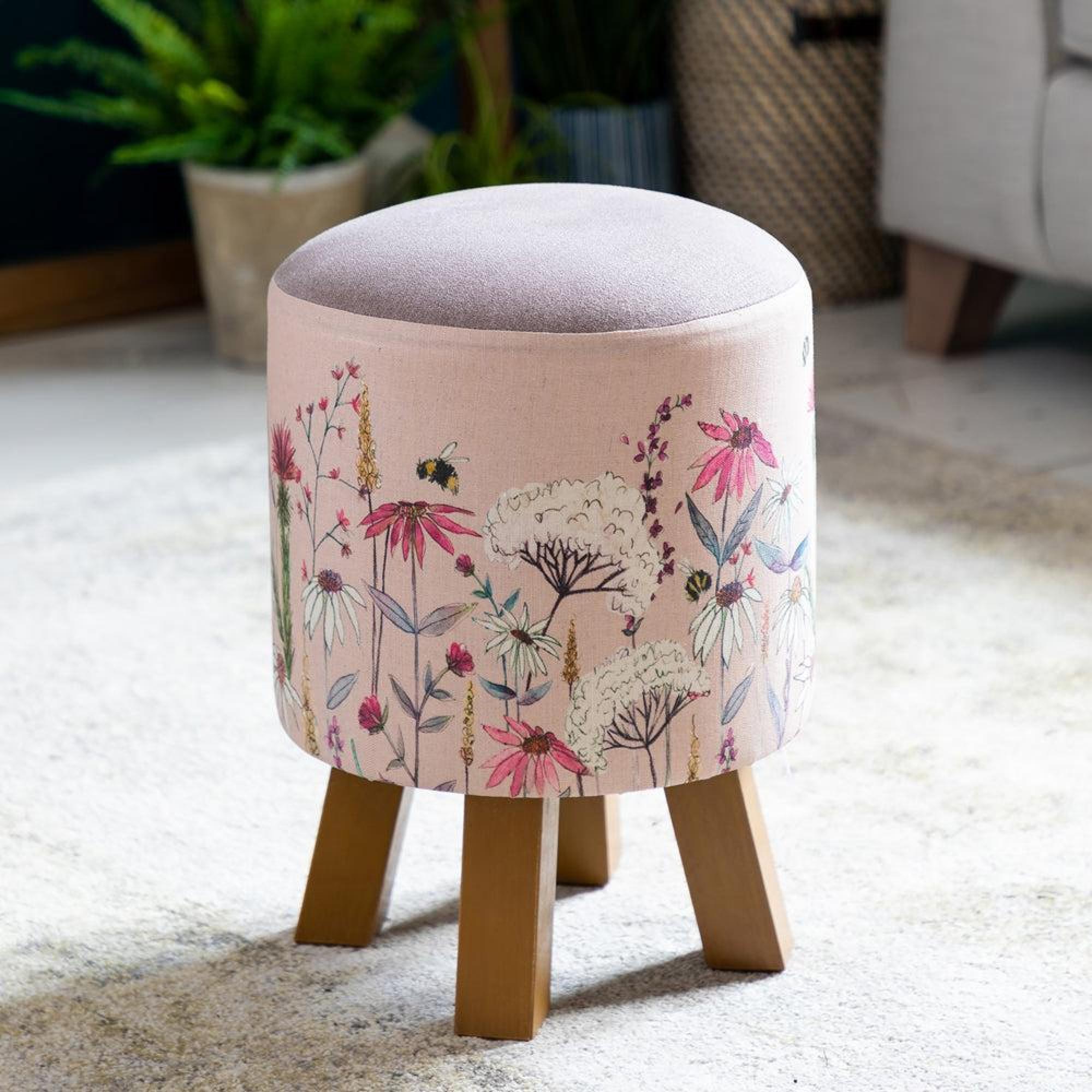 Product photograph of Voyage Maison Hermione Blush Monty Round Footstool from Choice Furniture Superstore.