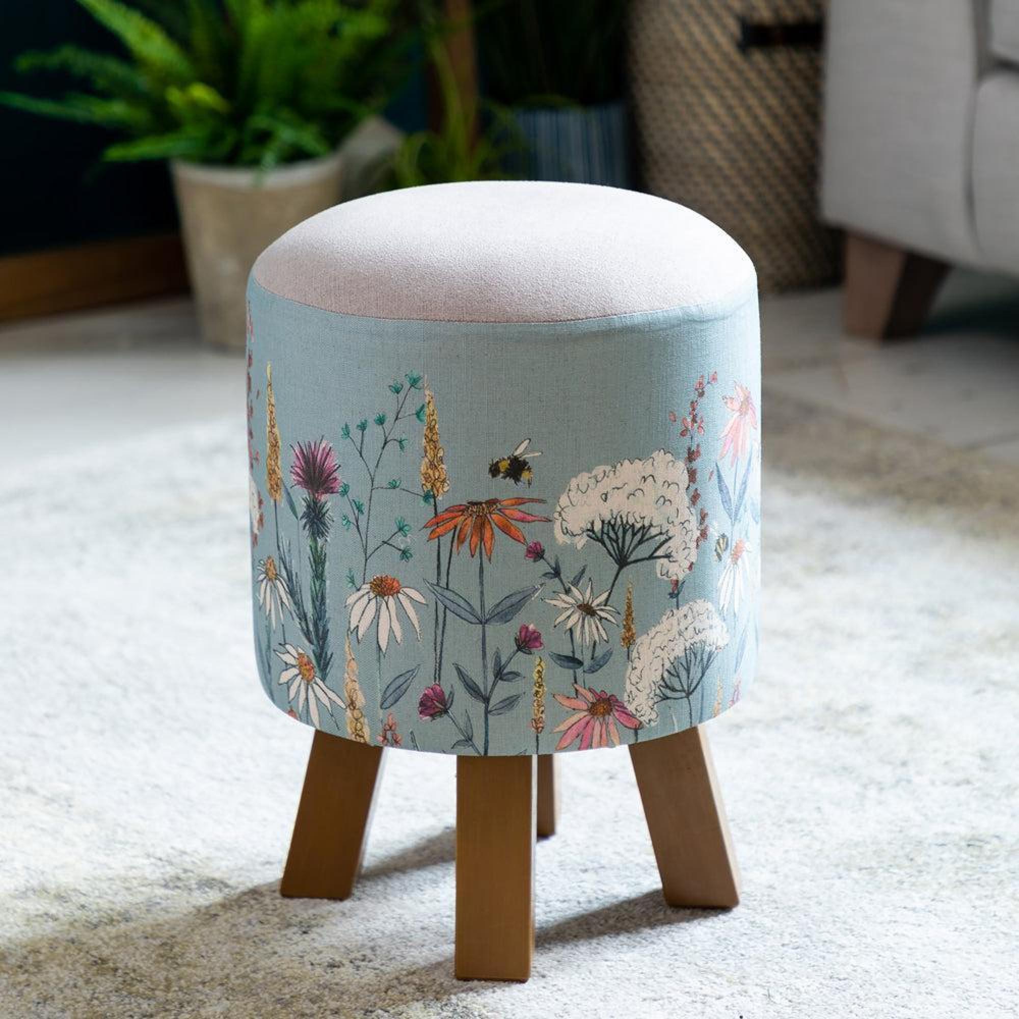 Product photograph of Voyage Maison Hermione Cornflower Monty Round Footstool from Choice Furniture Superstore.