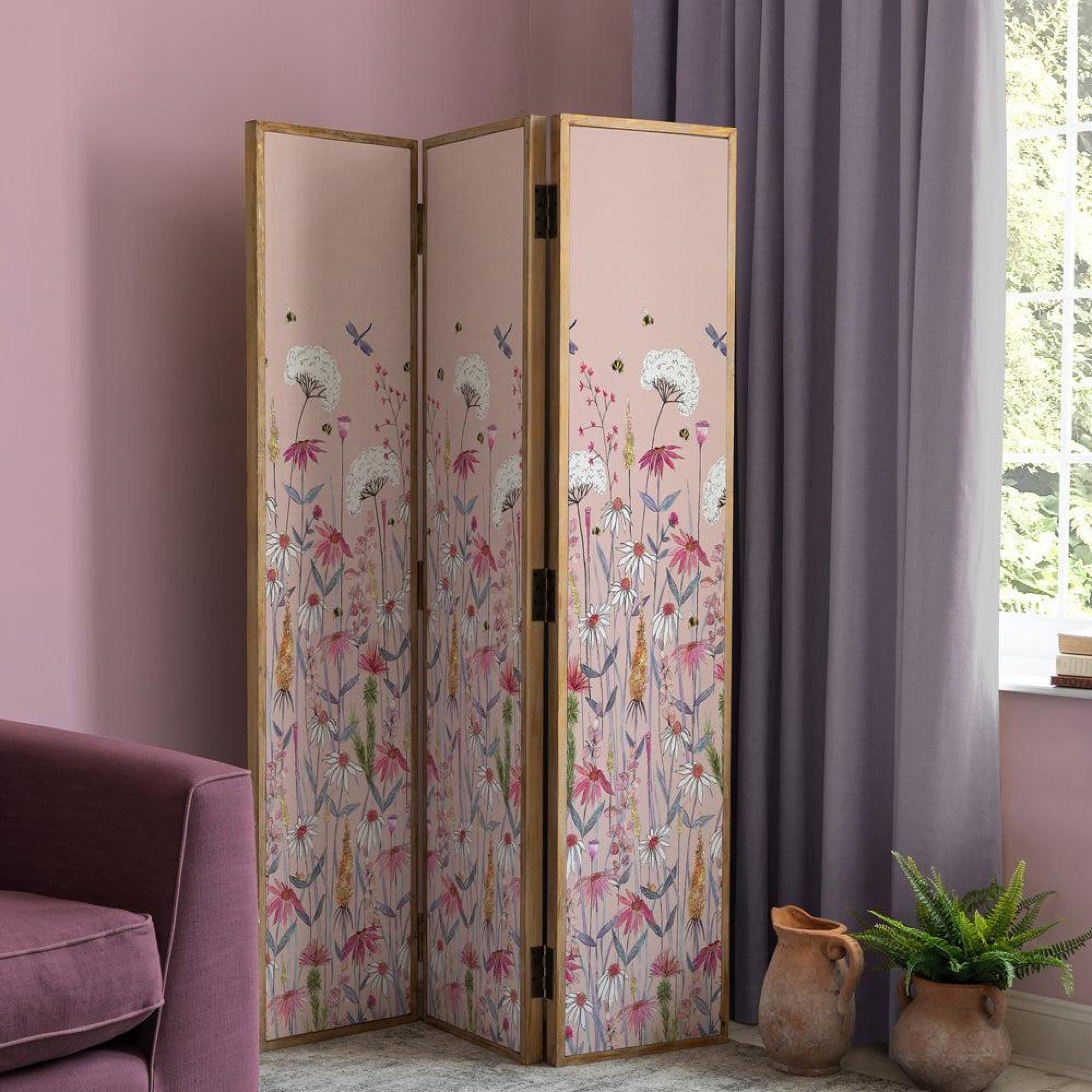 Product photograph of Voyage Maison Hermione Blush Solid Wood Room Divider from Choice Furniture Superstore.
