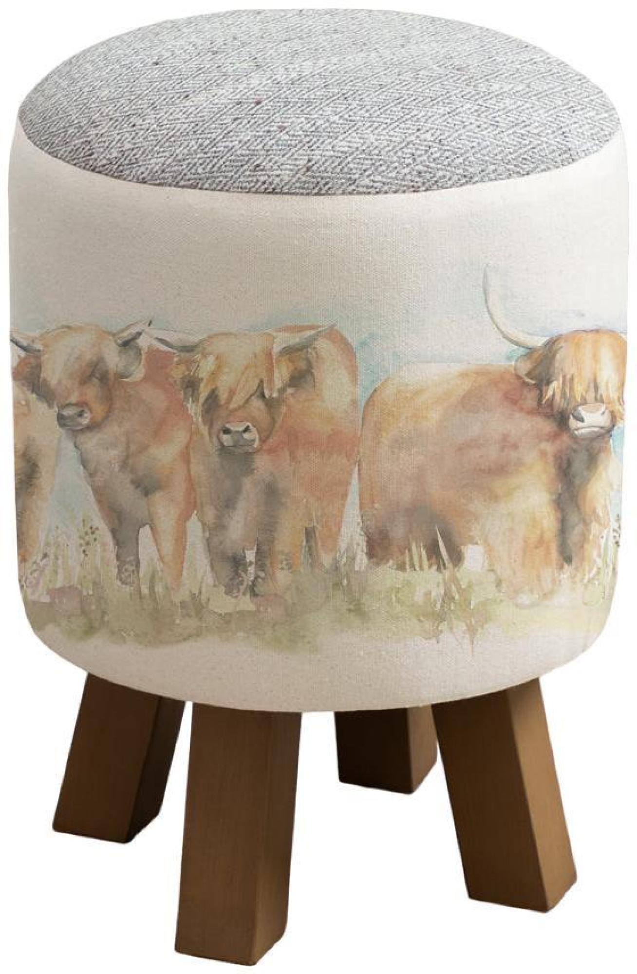 Product photograph of Voyage Maison Highland Cattle Monty Round Footstool from Choice Furniture Superstore.