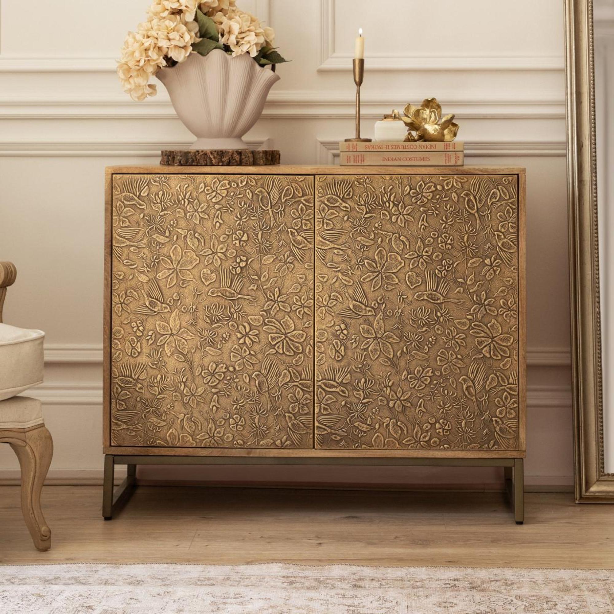 Product photograph of Voyage Maison Isadora Antique Brass Embossed Cabinet from Choice Furniture Superstore.
