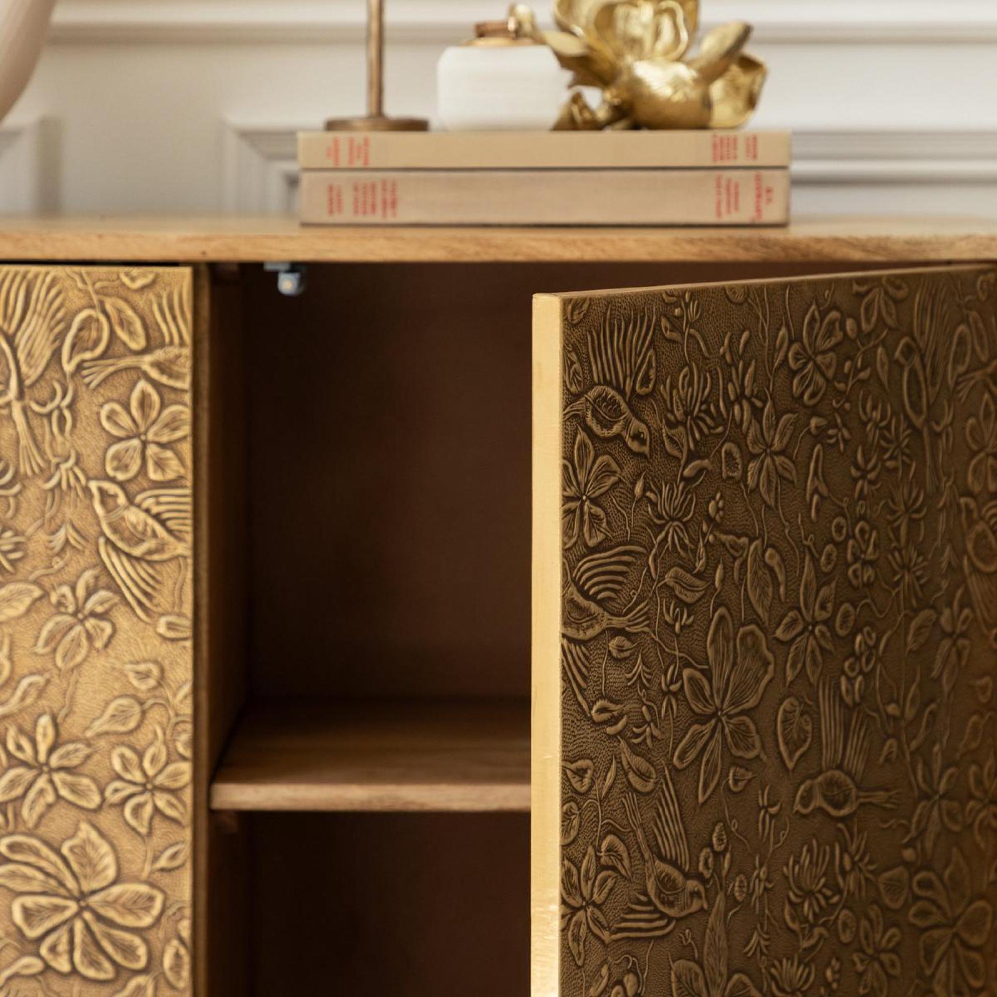 Product photograph of Voyage Maison Isadora Antique Brass Embossed Cabinet from Choice Furniture Superstore.