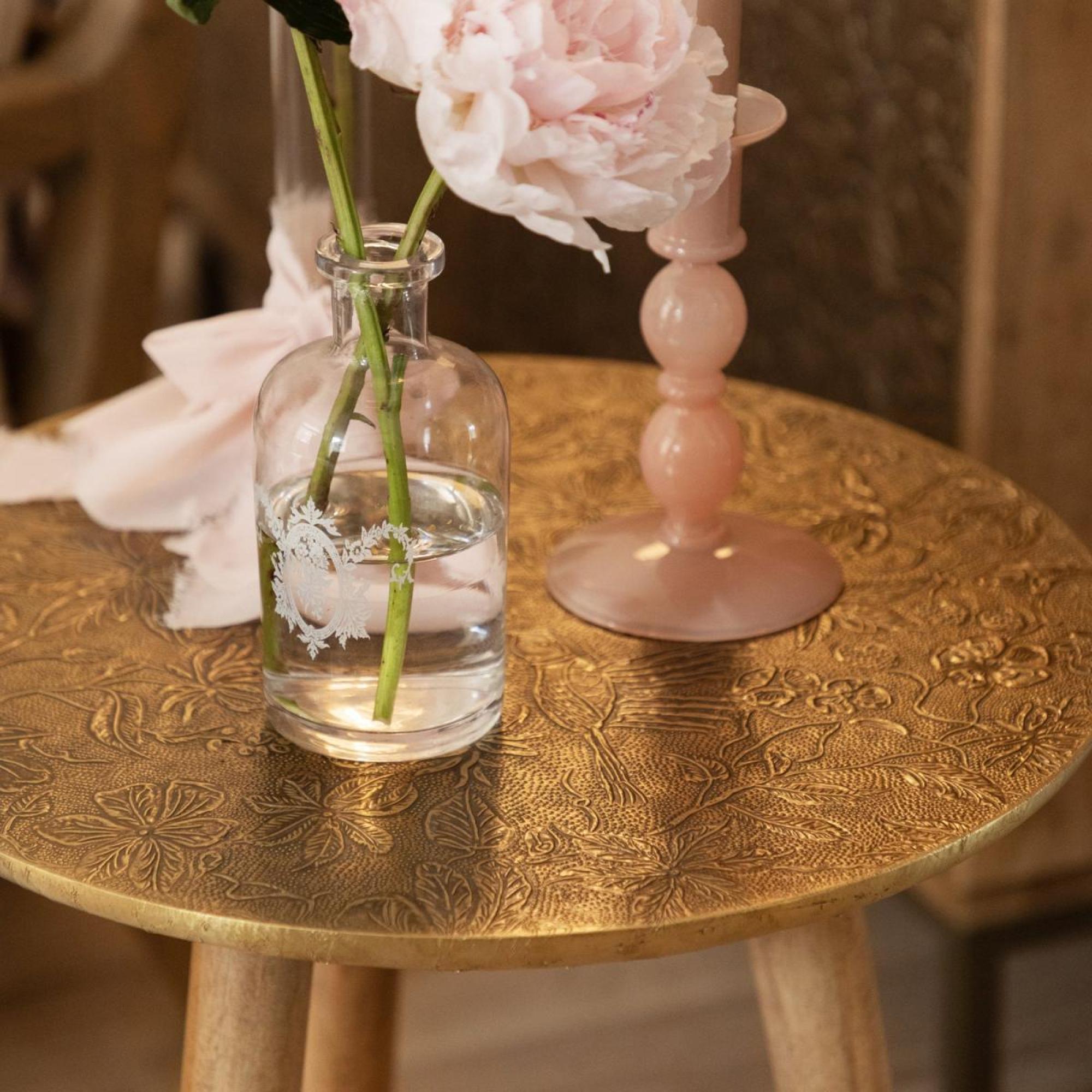 Product photograph of Voyage Maison Isadora Antique Brass Embossed Side Table from Choice Furniture Superstore.