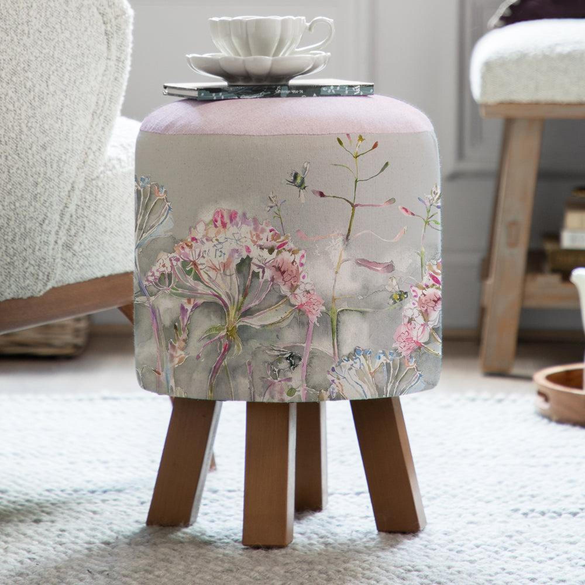 Product photograph of Voyage Maison Langdale Orchid Monty Round Footstool from Choice Furniture Superstore.