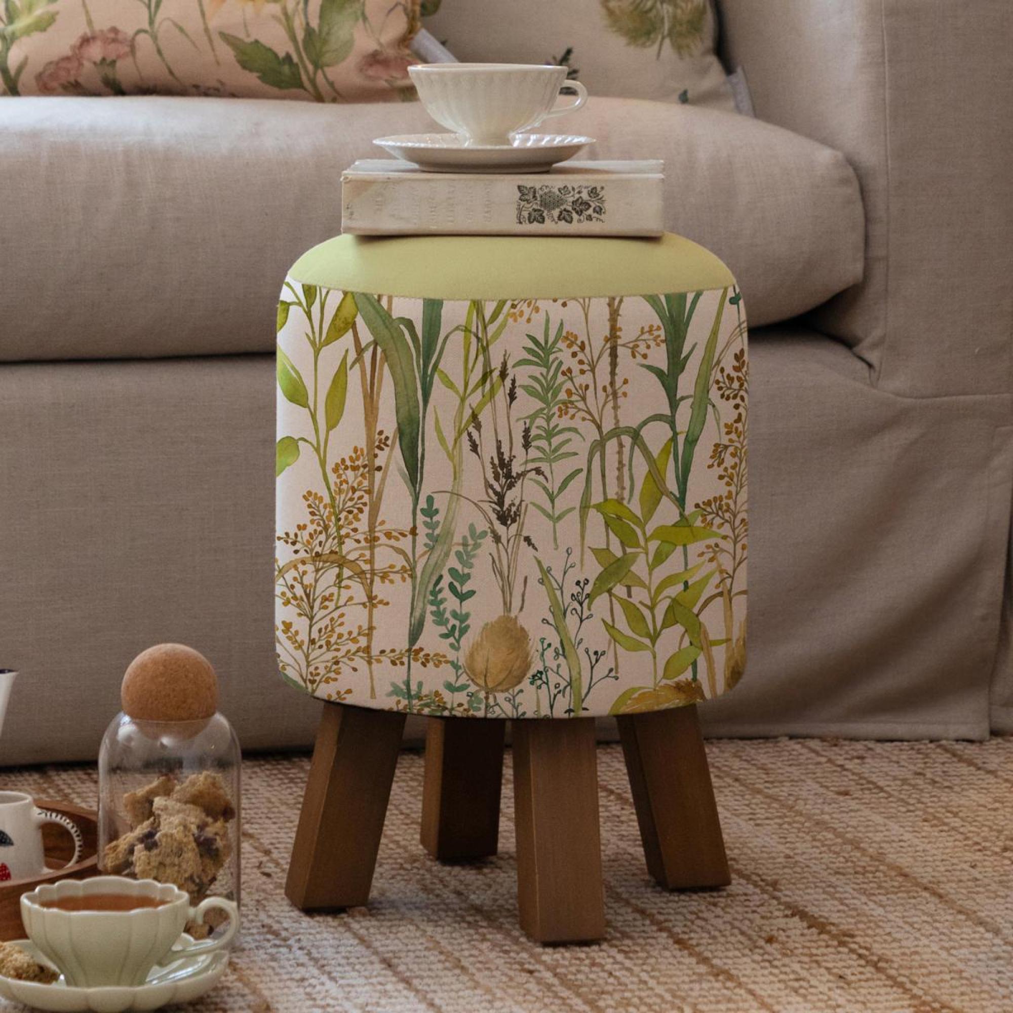 Product photograph of Voyage Maison Lydiard Linen Monty Round Footstool from Choice Furniture Superstore.