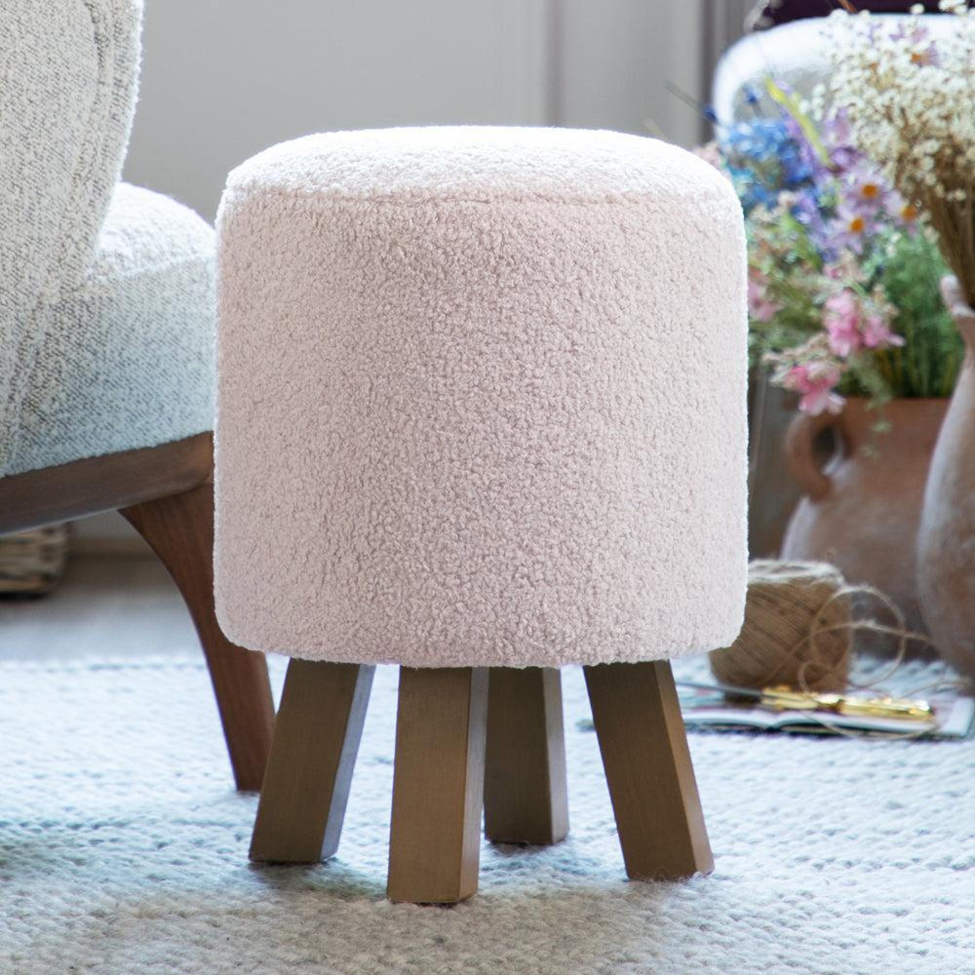 Product photograph of Voyage Maison Paddington Blush Monty Round Footstool from Choice Furniture Superstore.