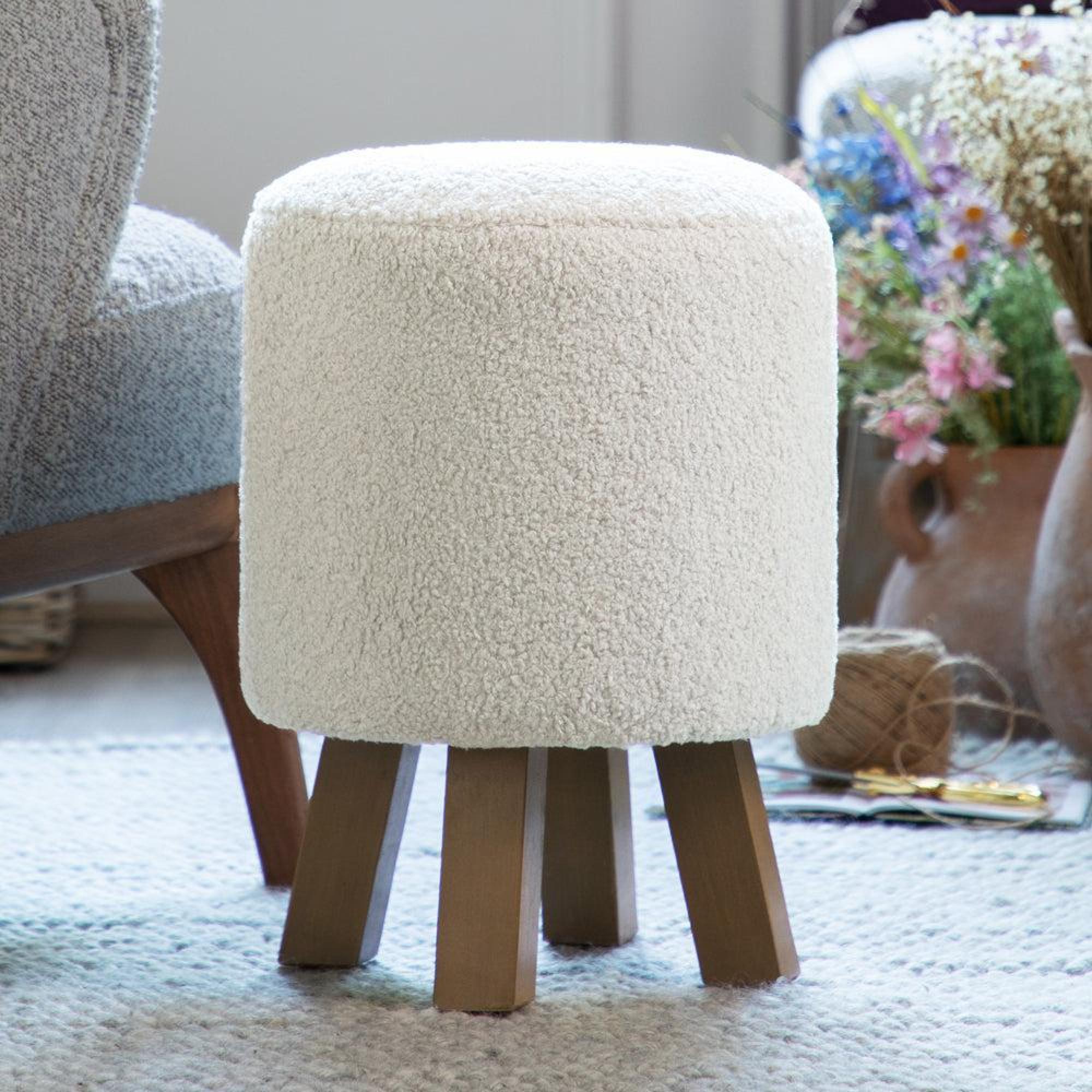 Product photograph of Voyage Maison Paddington Cream Monty Round Footstool from Choice Furniture Superstore.