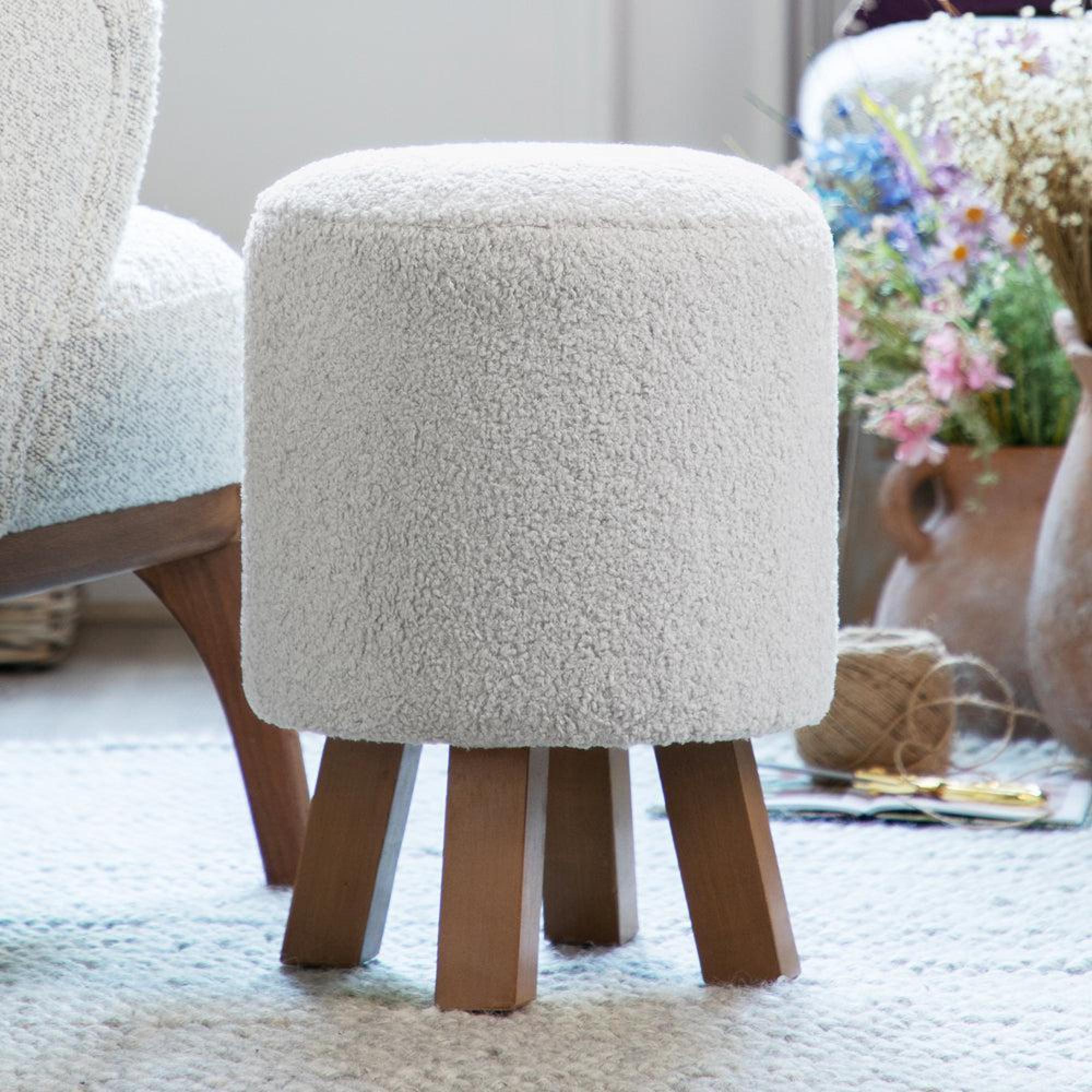 Product photograph of Voyage Maison Paddington Silver Monty Round Footstool from Choice Furniture Superstore.