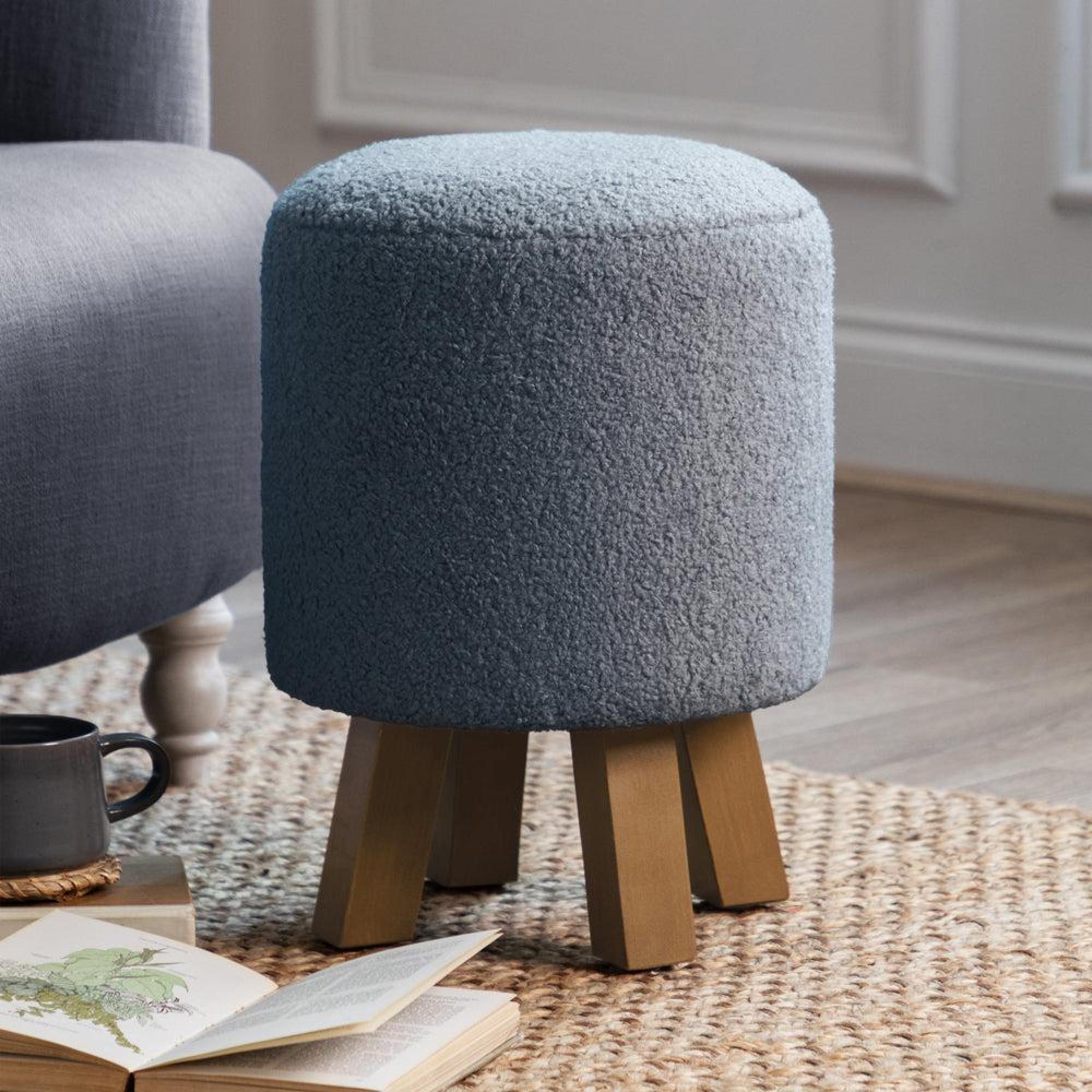 Product photograph of Voyage Maison Paddington Slate Monty Round Footstool from Choice Furniture Superstore.