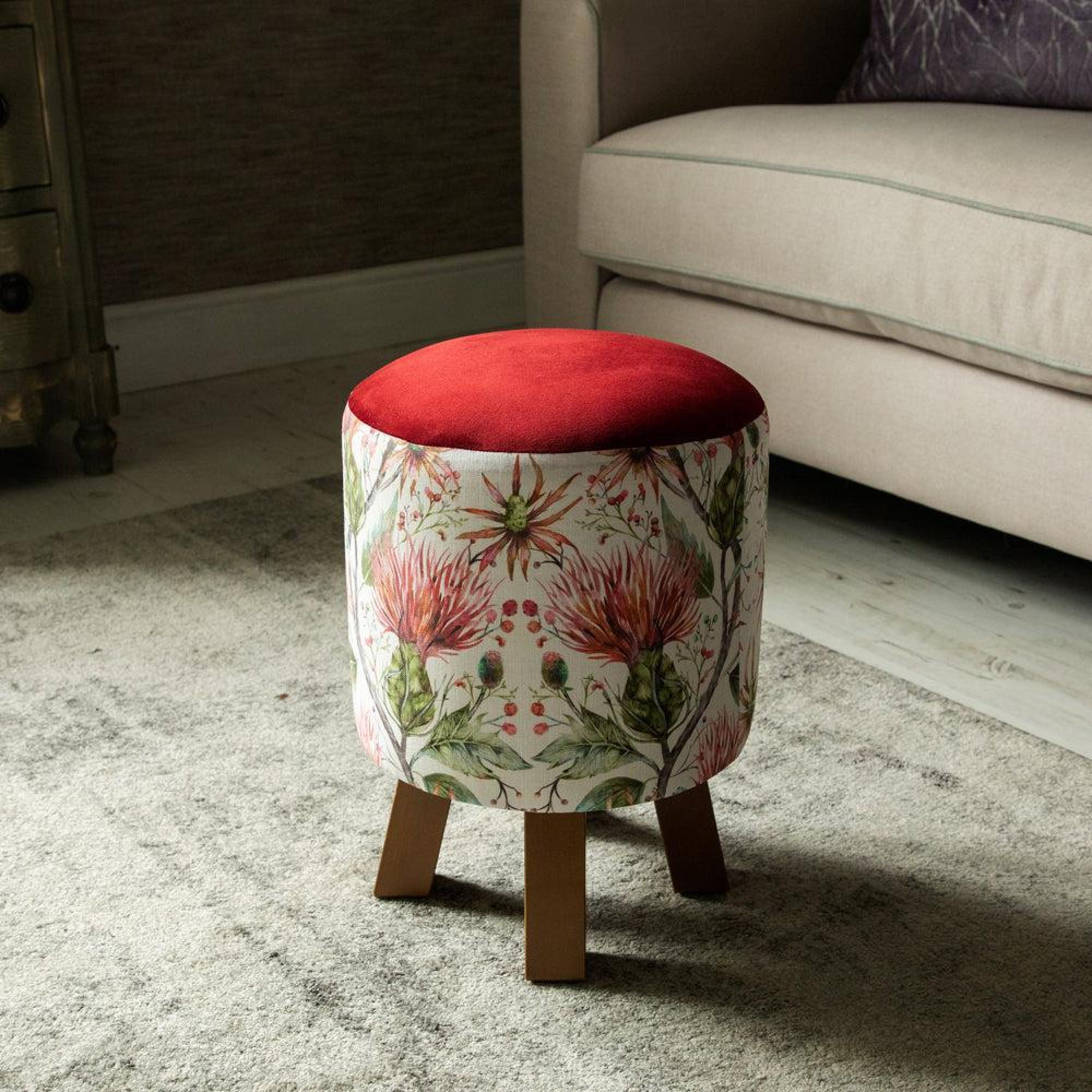 Product photograph of Voyage Maison Varys Russet Linen Monty Round Footstool from Choice Furniture Superstore.