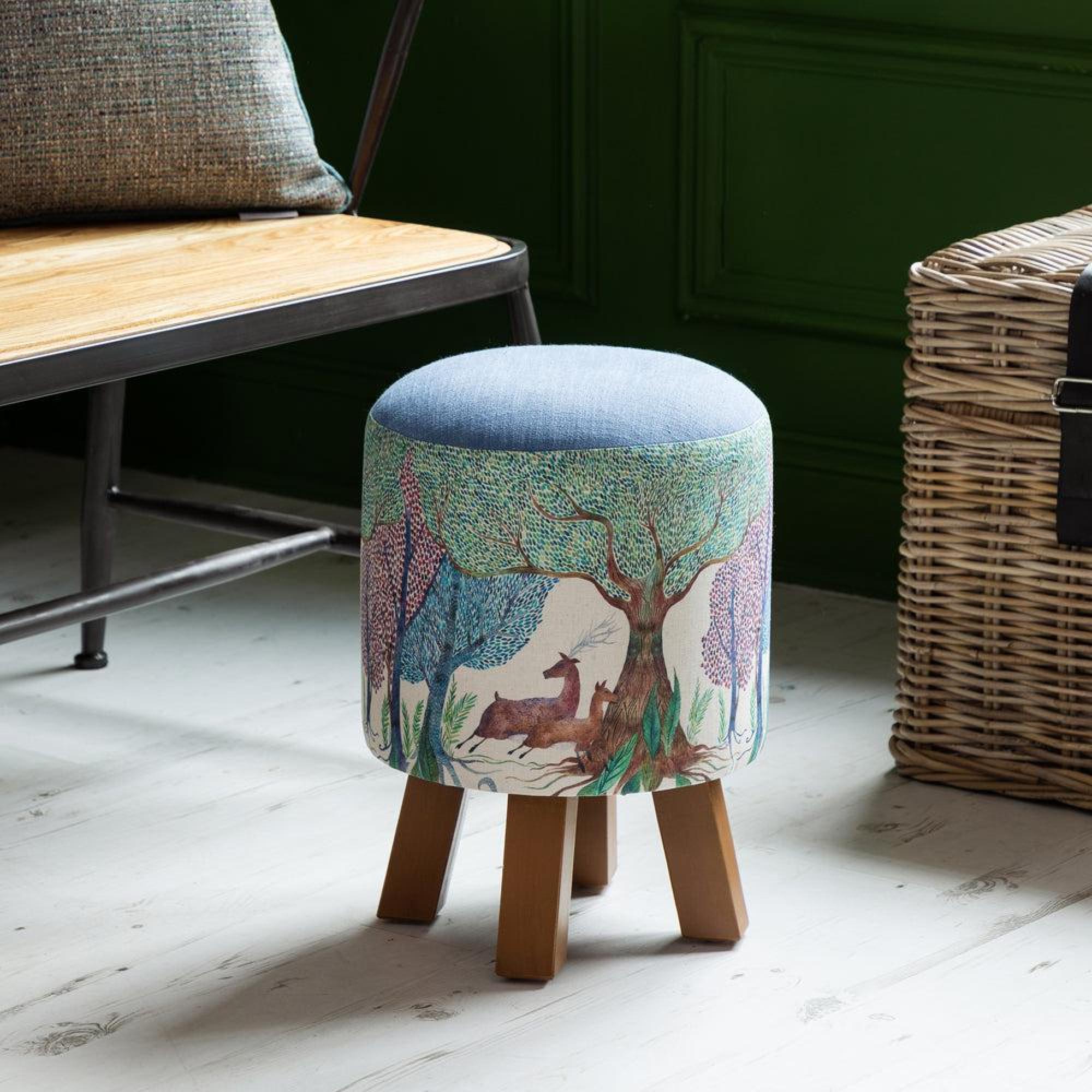 Product photograph of Voyage Maison Willow Woods Linen Monty Round Footstool from Choice Furniture Superstore.