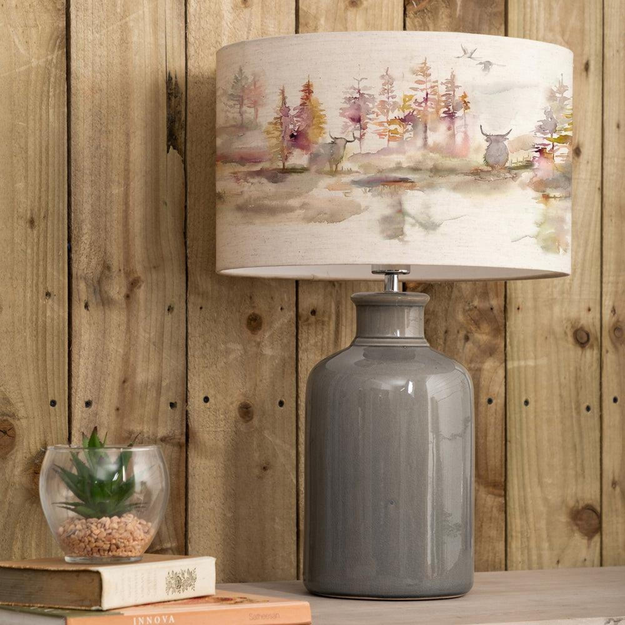 Product photograph of Voyage Maison Caledonian Forest Eva Elspeth Grey And Linen Complete Table Lamp from Choice Furniture Superstore.