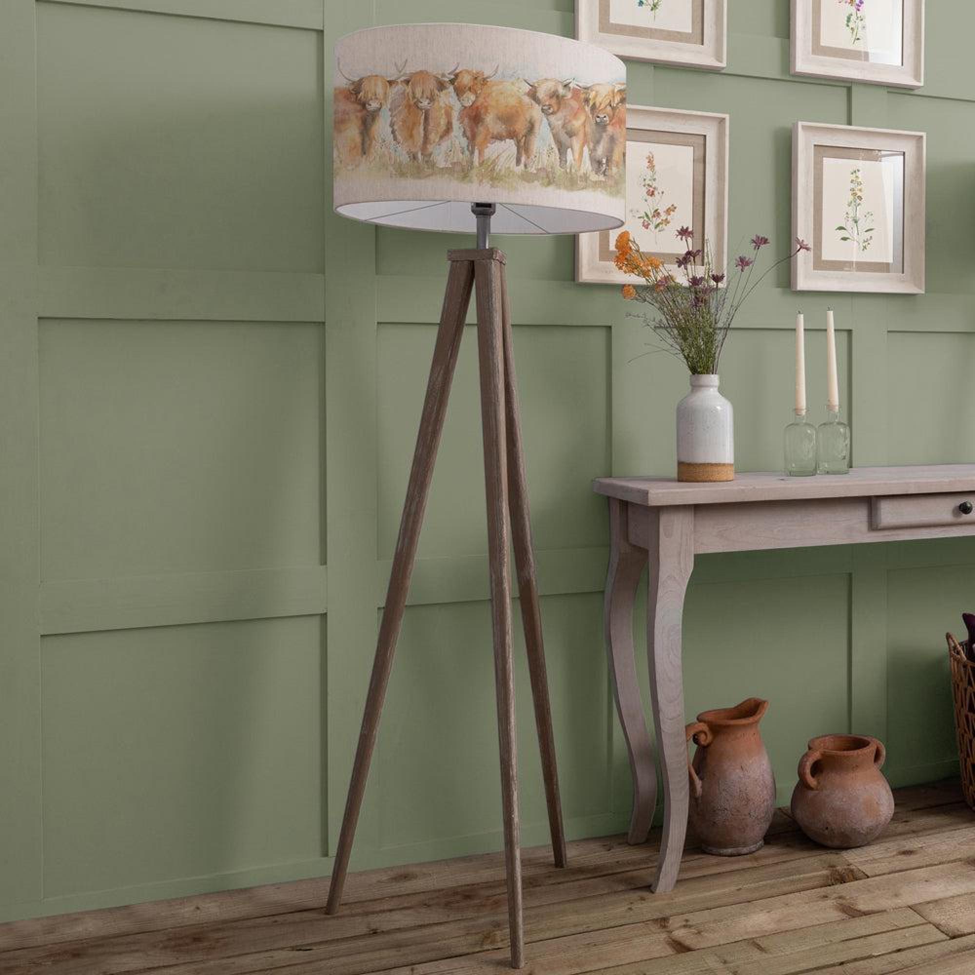 Product photograph of Voyage Maison Highland Cattle Eva Aratus Grey And Linen Complete Floor Lamp from Choice Furniture Superstore.