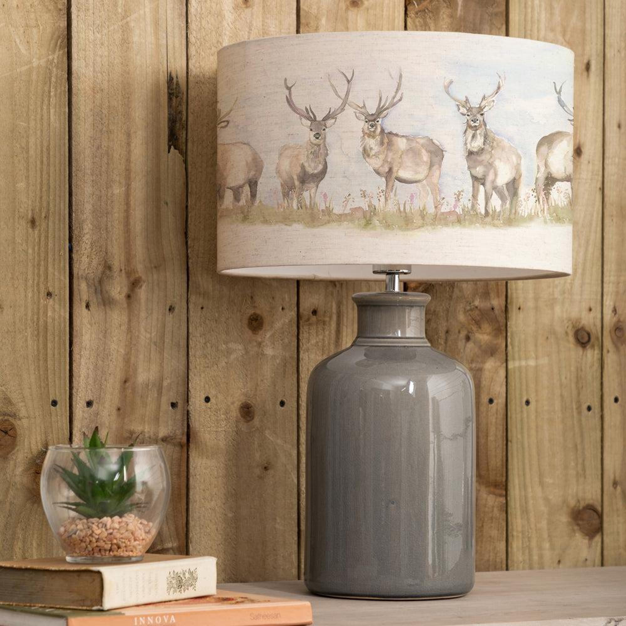 Product photograph of Voyage Maison Moorland Stag Eva Elspeth Grey And Linen Complete Table Lamp from Choice Furniture Superstore.